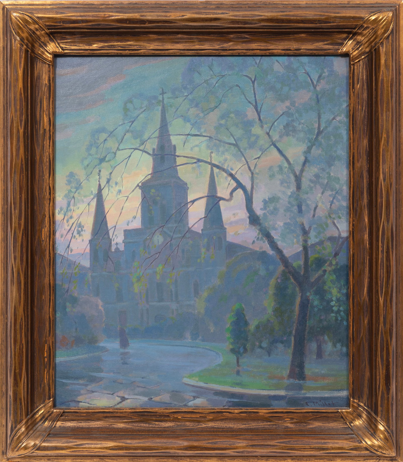Clarence Millet, American/Louisiana 1897-1959, "St Louis Cathedral", oil on canvas (1 of 3)