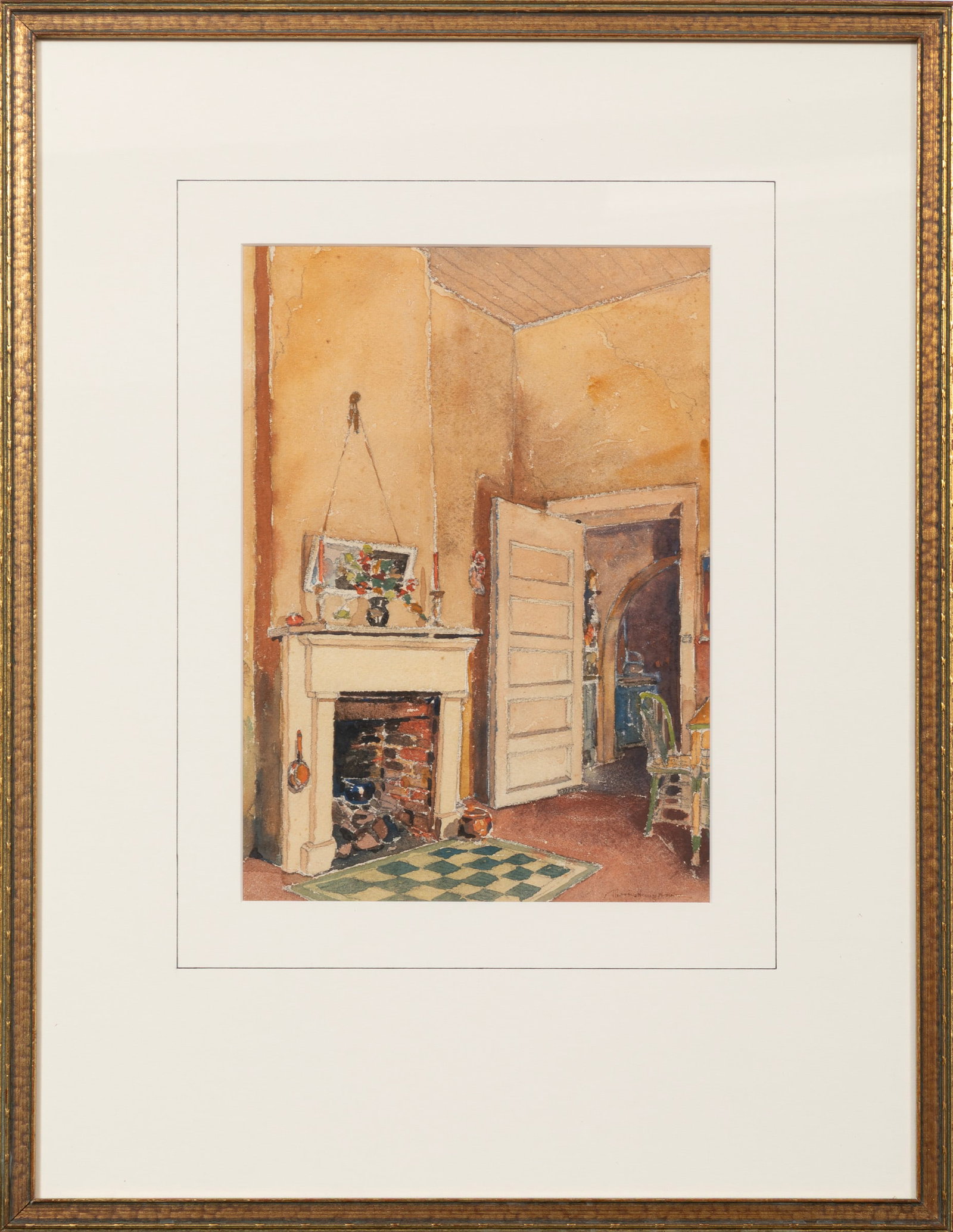 Morris Henry Hobbs, American/Louisiana 1892-1967, "The Fireplace", watercolor on paper (1 of 3)