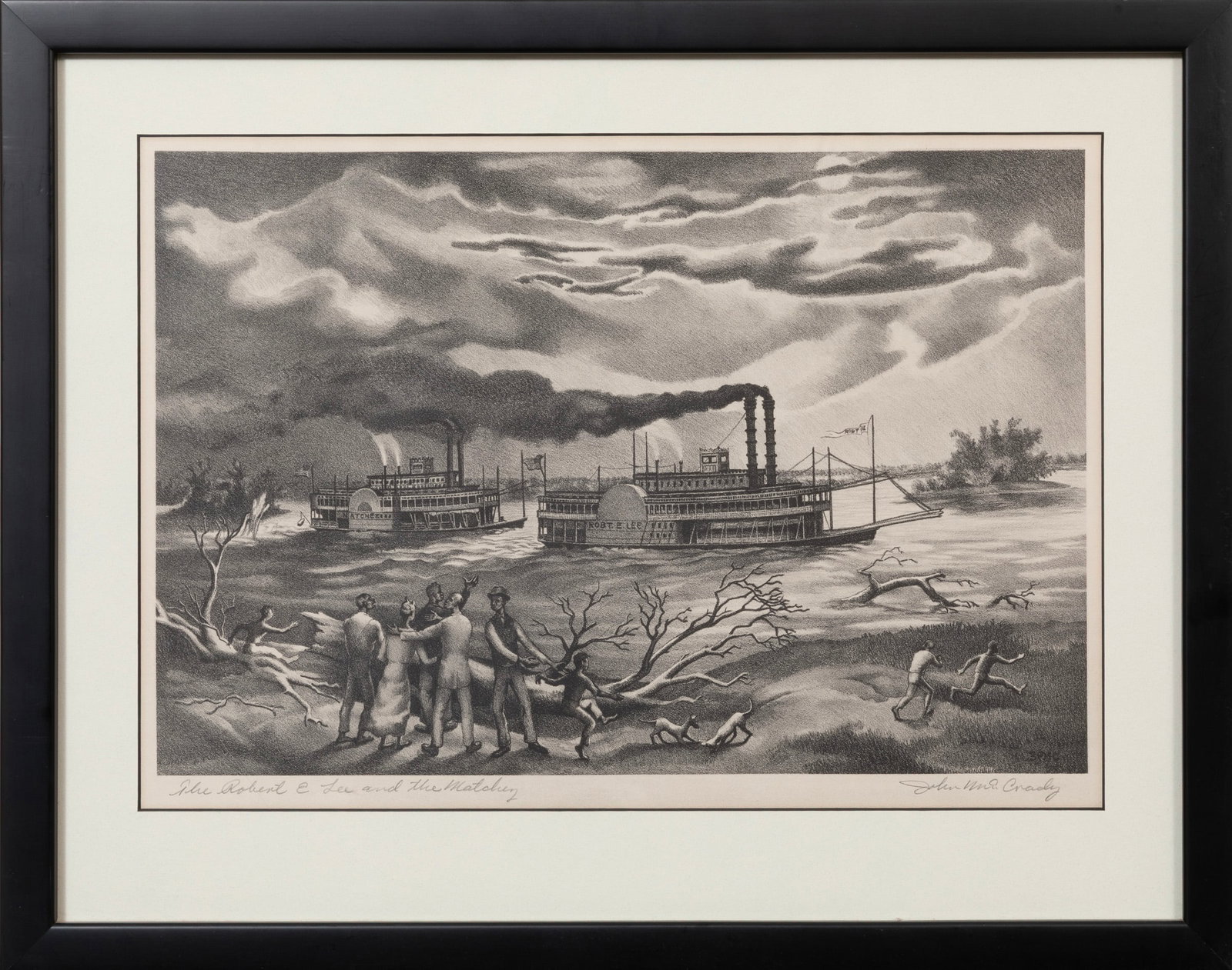 John McCrady, American/Mississippi 1911-1968, "The Robert E. Lee and the Natchez", lithograph on (1 of 4)