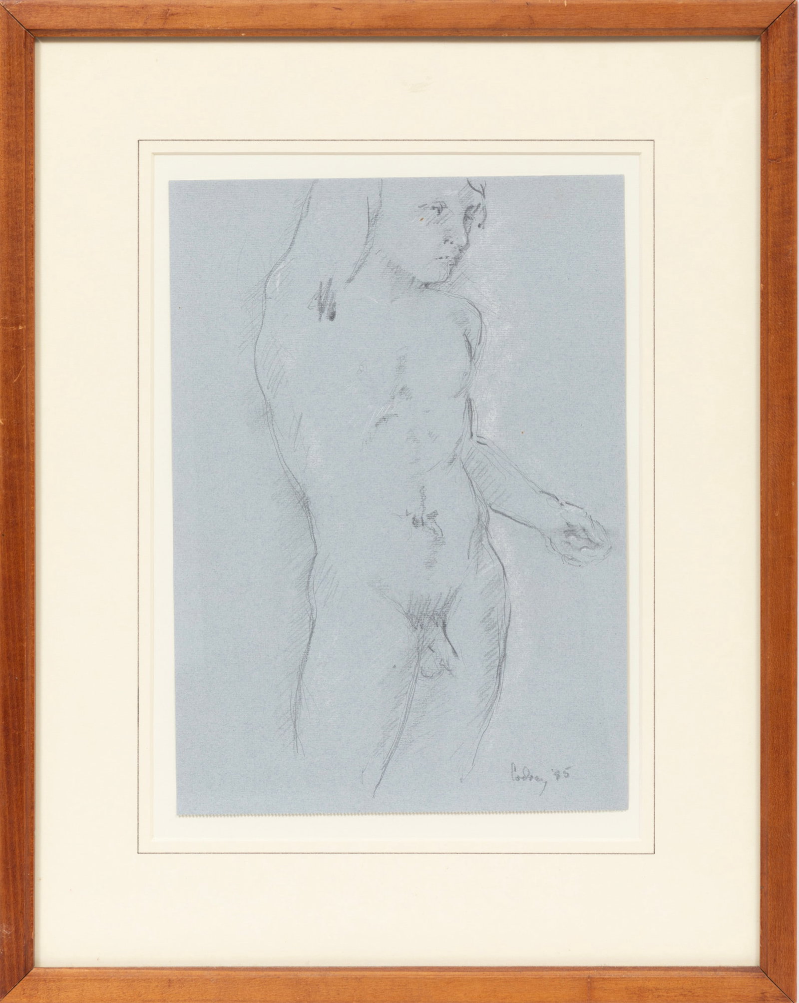 Cordray Parker, American/Alabama 1934-2007, "Male Nude", charcoal and white chalk on paper (1 of 4)