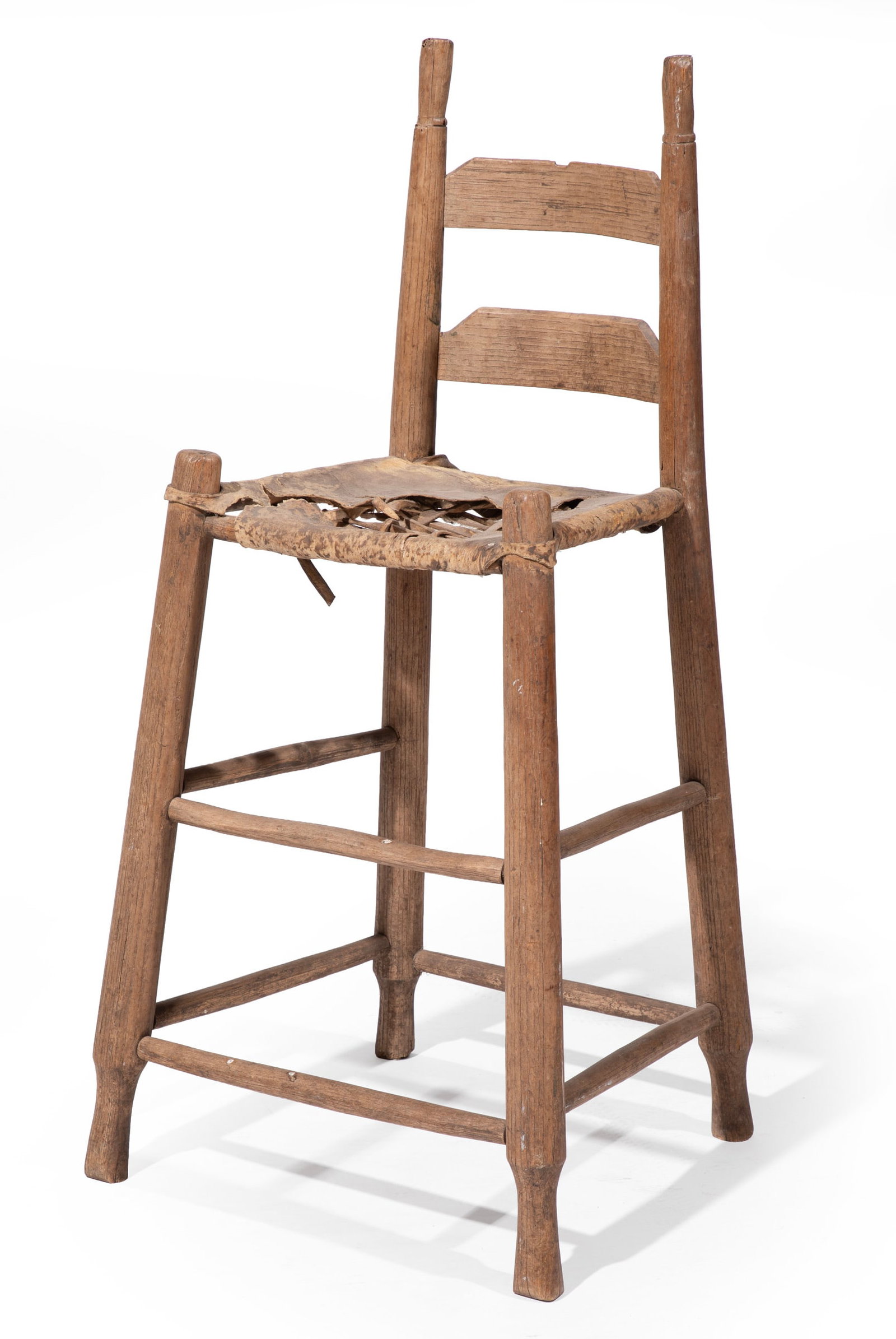 Louisiana Slat-Back Hardwood High Chair in the Vernacular Manner: Louisiana Slat-Back Hardwood High Chair in the Vernacular Manner c. 1800-1870, slat back, turned frame and stretchers Provenance: Conna Glass Cloutier Collection, Natchitoches, LA. Illustrated: Holden