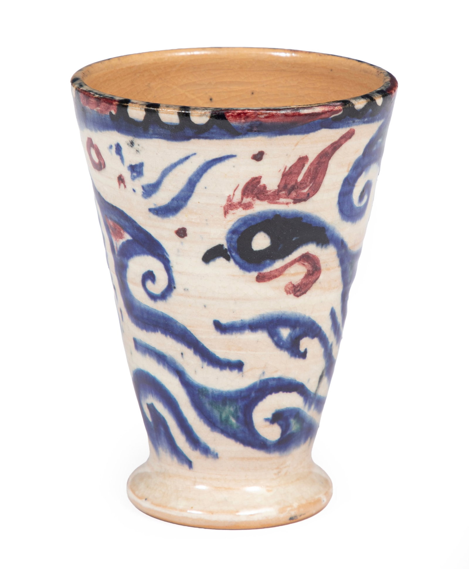 Shearwater Art Pottery Goblet: Shearwater Art Pottery Goblet c. 1935, decorated by Walter Inglis Anderson, with stylized roosters, h. 4 3/4 in., dia. 3 1/2 in. Provenance: Collection of Cynthia A. Samuel, New Orleans, LA.