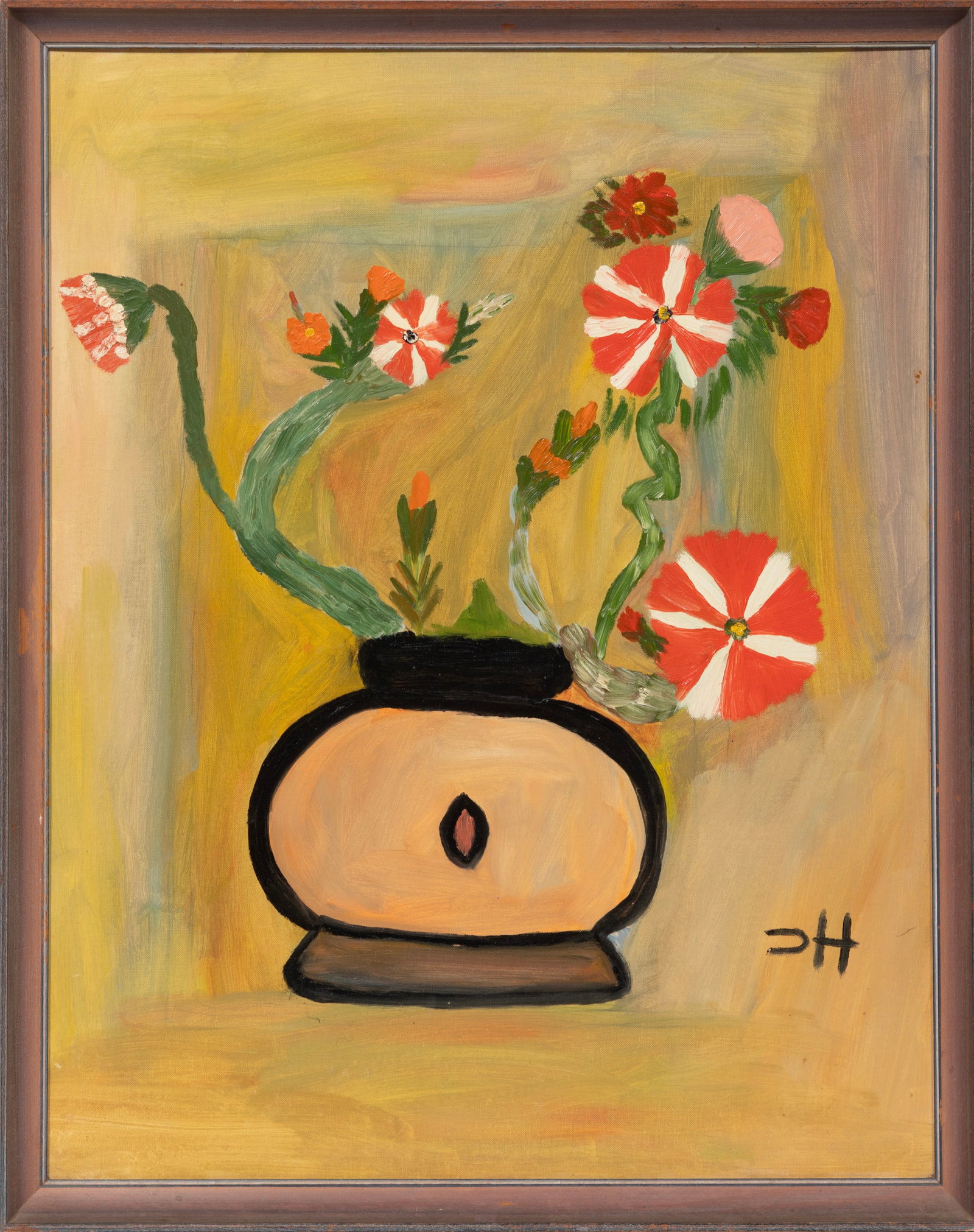 Clementine Hunter, American/Louisiana 1886-1988, "Porte Bouquet #4 (Flower Holder)", oil on canvas (1 of 4)