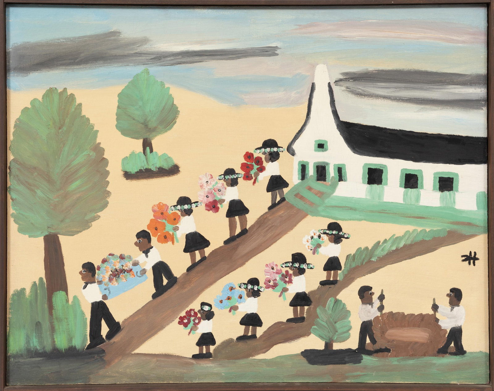 Clementine Hunter, American/Louisiana 1886-1988, "Funeral", oil on canvas (1 of 3)