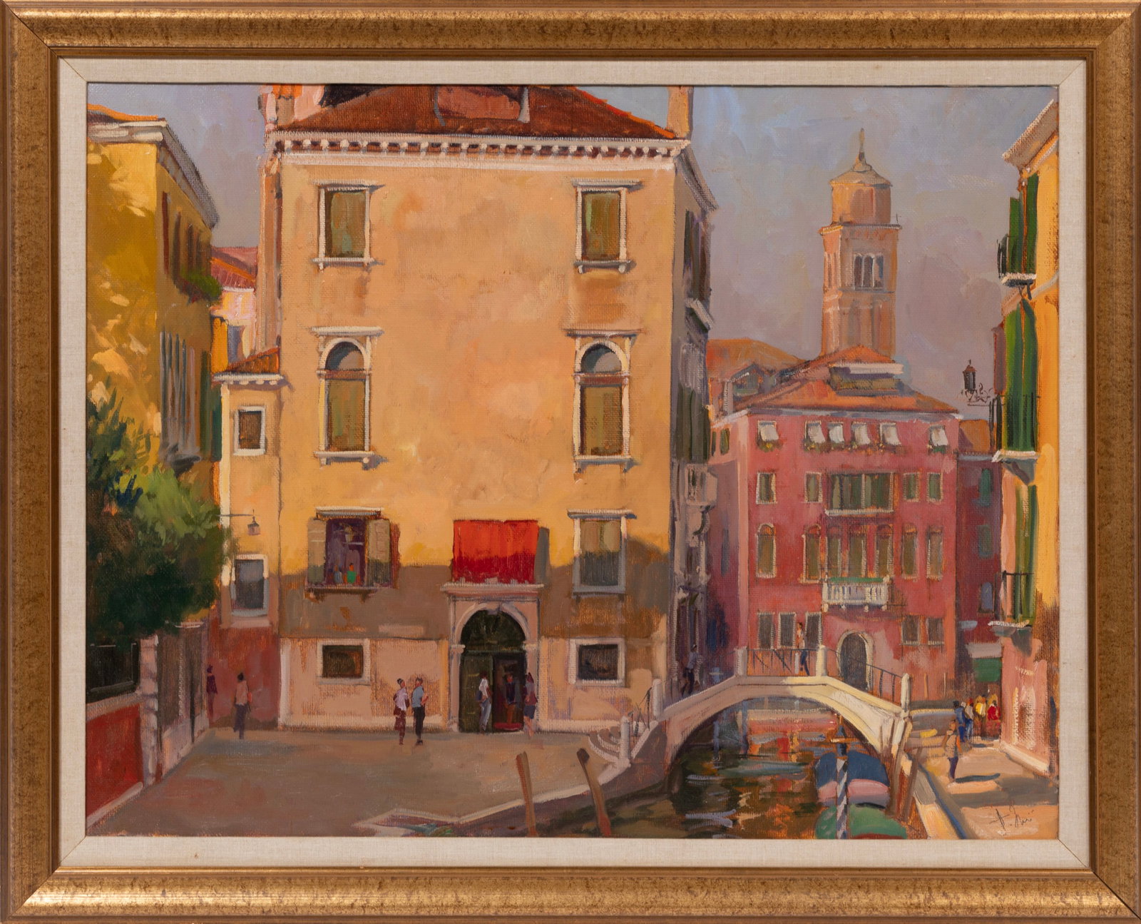 Tony Green, Italian/Louisiana b. 1954, "Pallazzo Cini", oil on canvas: Tony Green Italian/Louisiana, b. 1954 "Pallazzo Cini" oil on canvas 1992, signed lower right, signed, dated and inscribed "Venezia" en verso, gallery labels with artist and title on reverse of frame, 