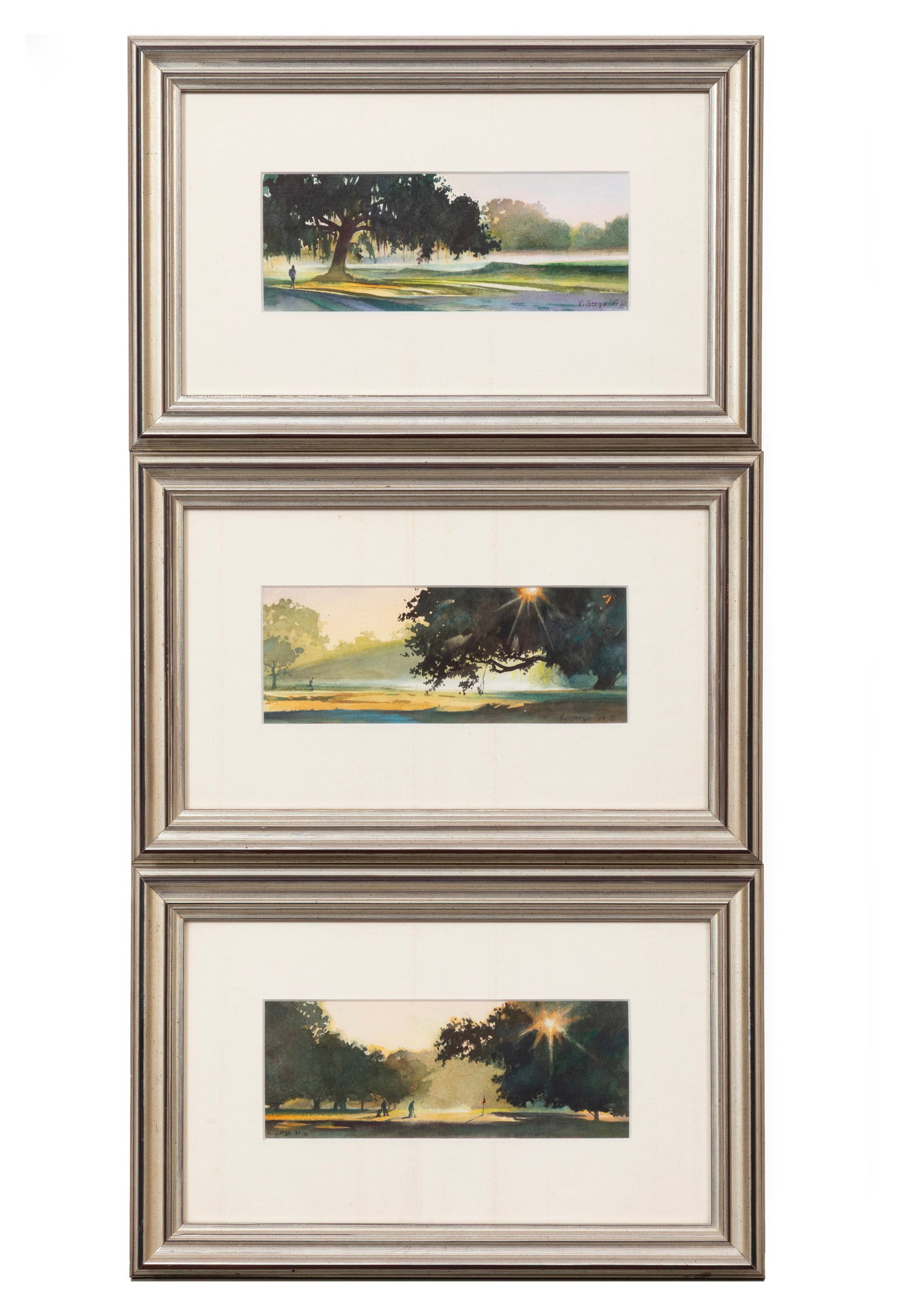 Kathy Gergo, Hungarian/Louisiana d. 2016, "Morning Walk (Golfers)", "Morning Walk (Runners)" and (1 of 3)