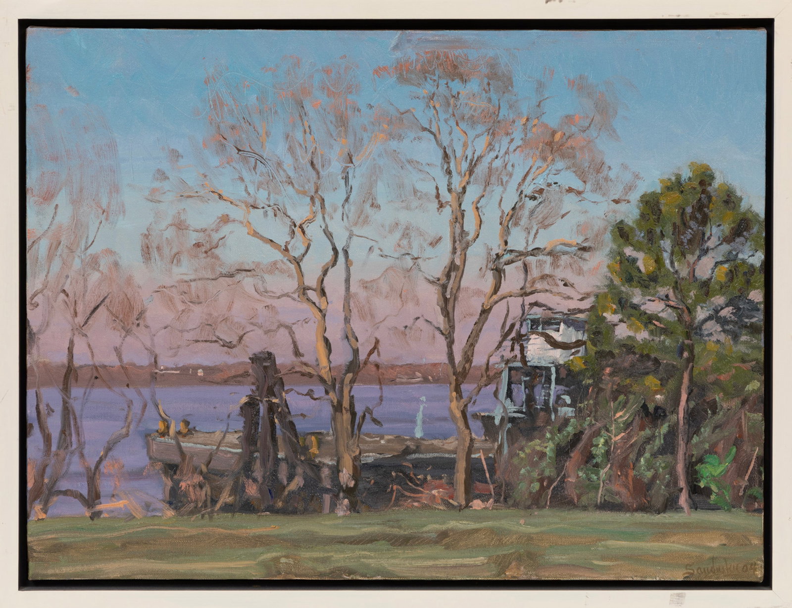 Phil Sandusky, American/Louisiana b. 1957, "Trees and Barge", oil on canvas (1 of 3)