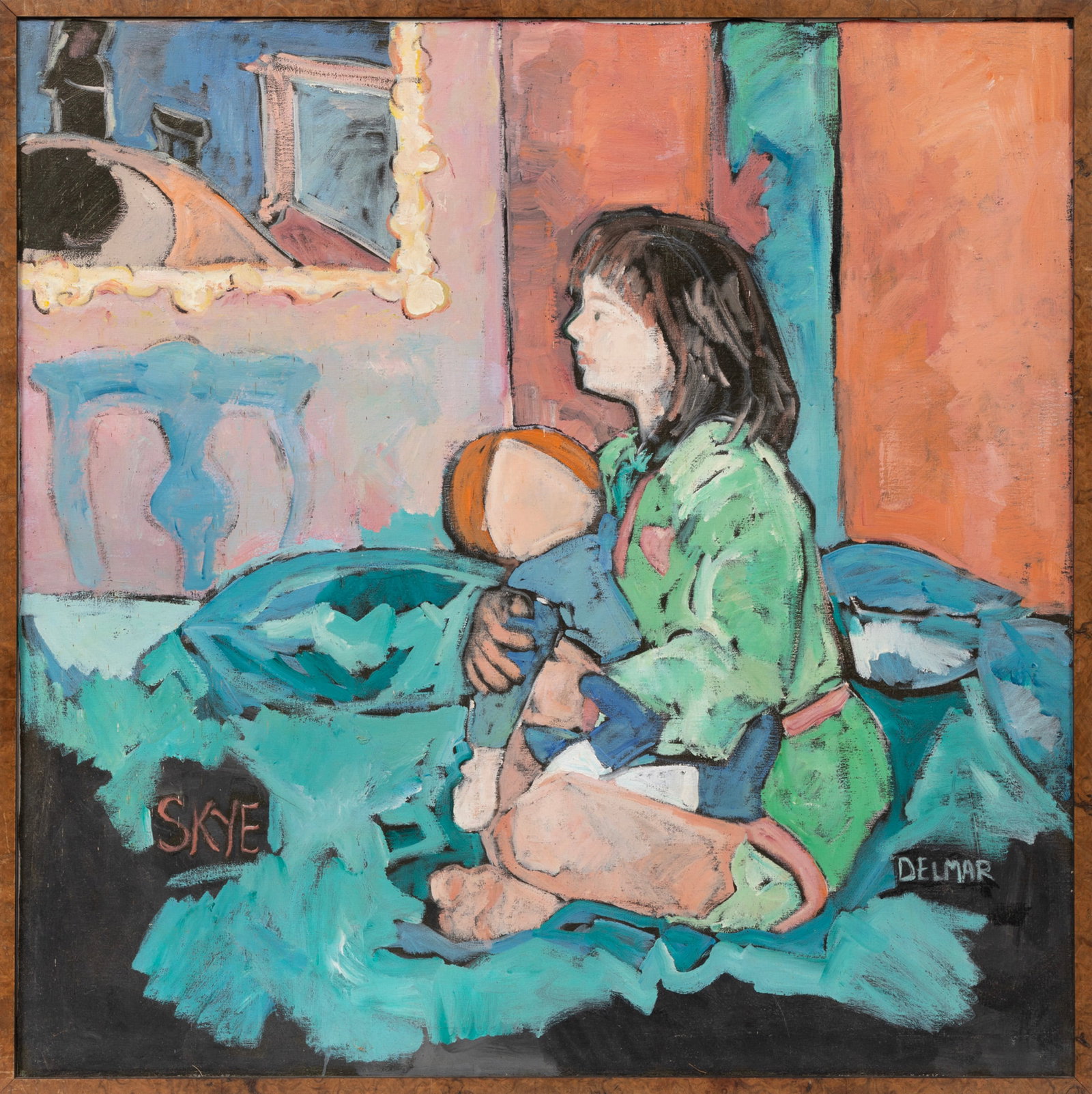 Rise Delmar-Ochsner, American/Louisiana 1944-2025, ?Skye?, acrylic on canvas: Rise Delmar-Ochsner American/Louisiana, 1944-2025 ?Skye? acrylic on canvas signed lower right, titled lower left, framed. 40 x 40 in. (101.6 x 101.6 cm.), Frame: 41 1/4 x 41 1/4 x 1 1/2 in. (104.8 x 1