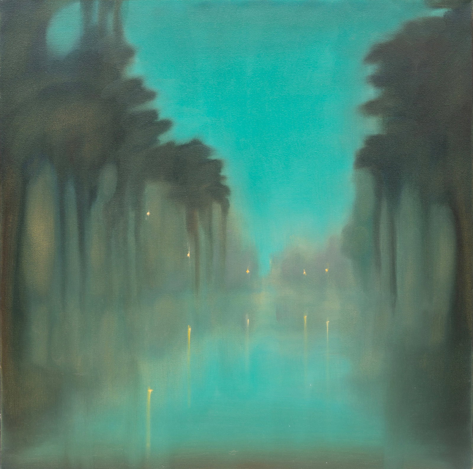 Melissa Bonin, American/Louisiana b. 1960, "Untitled: Lights in the Bayou", oil on gallery-wrapped (1 of 2)