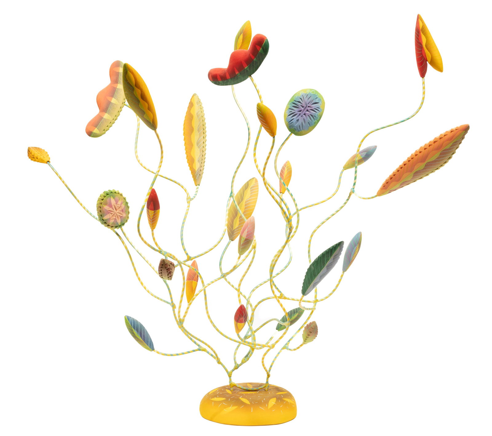 Emily Wilson, American/Alabama b. 1959, "Bergamot and Valerian", paint on carved wood and steel: Emily Wilson American/Alabama, b. 1959 "Bergamot and Valerian" paint on carved wood and steel armature 1995, signed, titled and dated on underside of self-base. Provenance: Collection of Cynthia A. Sa