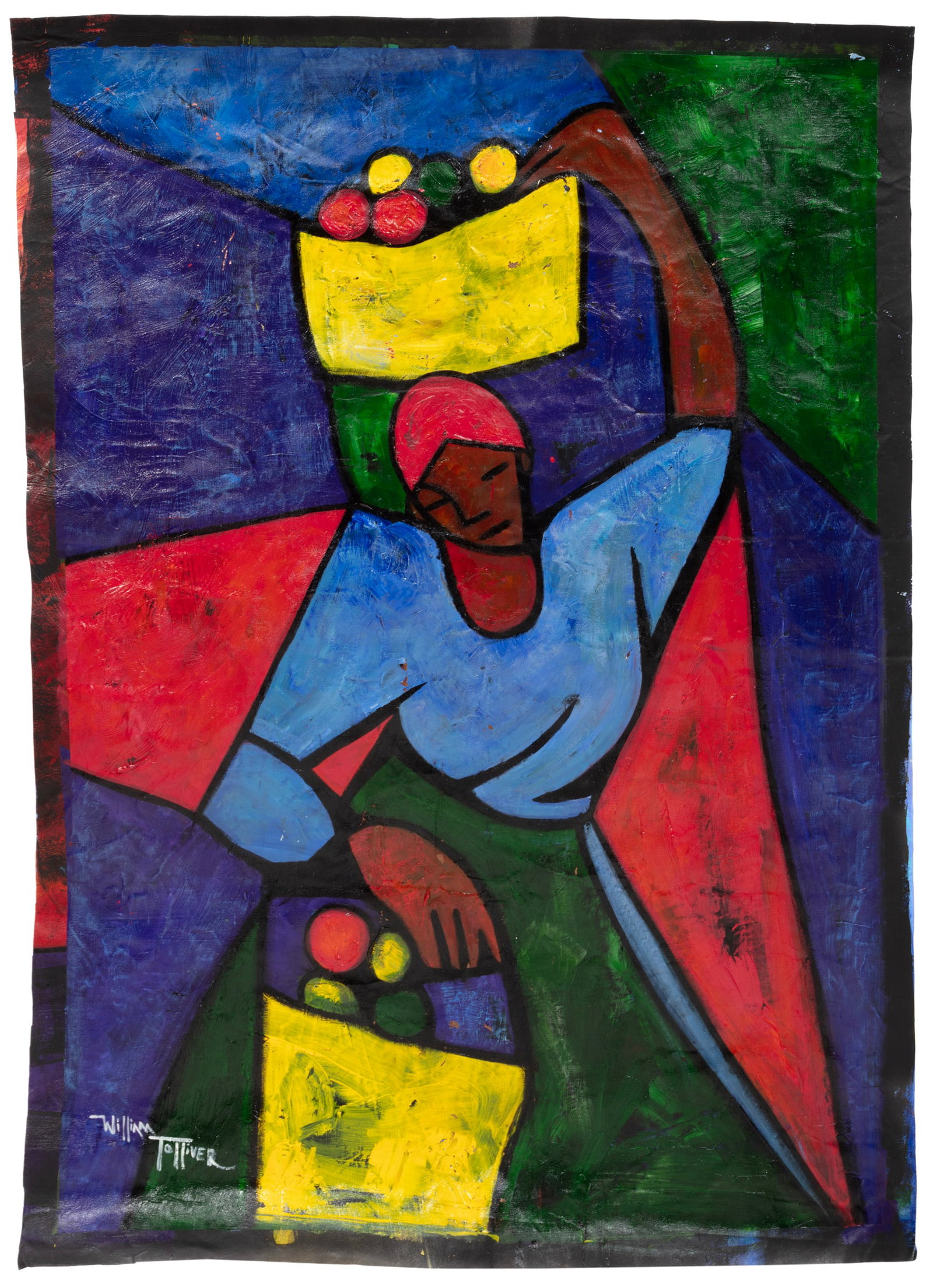 William Tolliver, American/Louisiana 1951-2000, ?Fruit Lady?, oil on unstretched canvas (1 of 4)