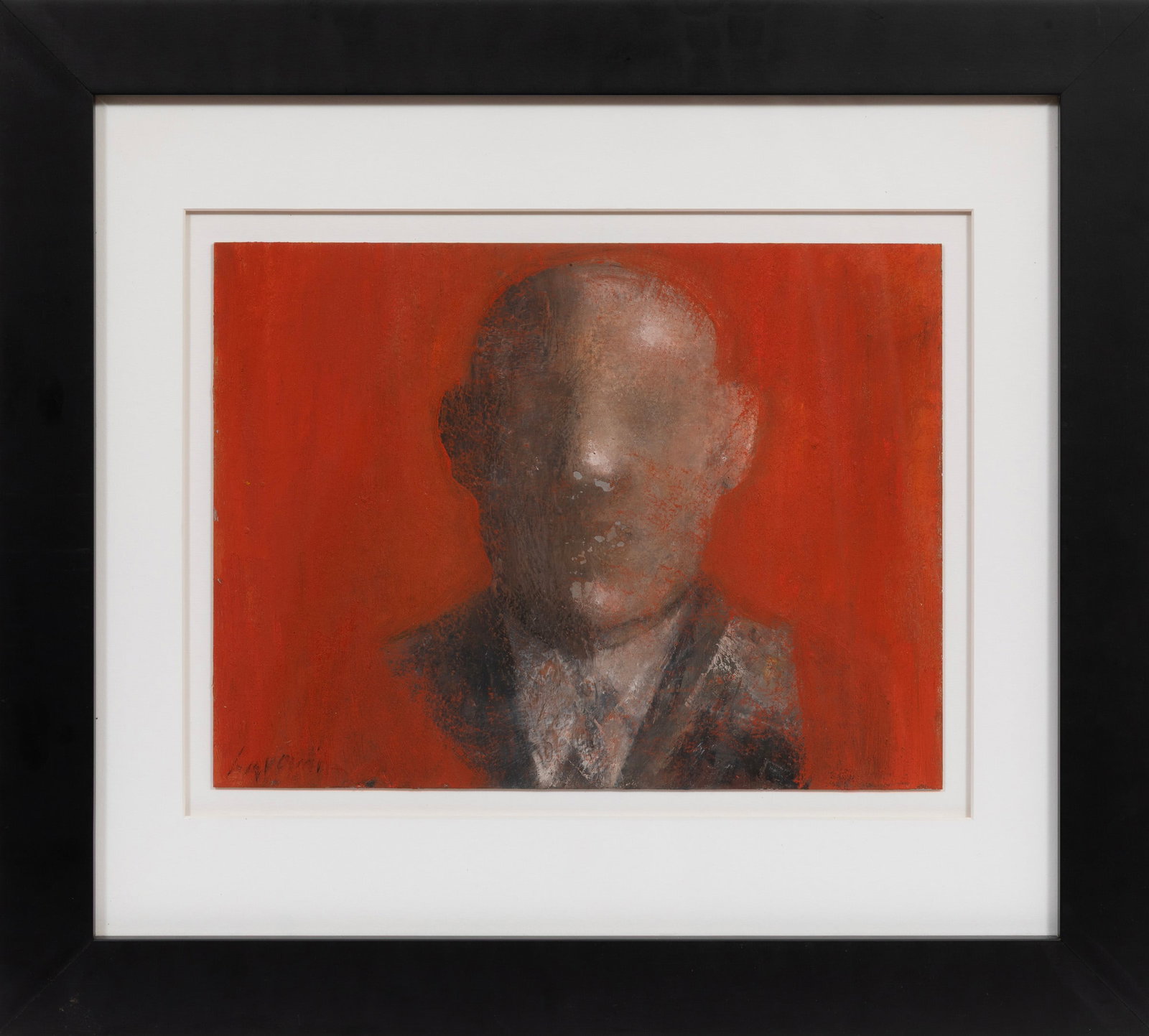 David Harouni, Iranian/Louisiana b. 1962, ?Untitled: Face?, oil on metal mounted to board: David Harouni Iranian/Louisiana, b. 1962 ?Untitled: Face? oil on metal mounted to board signed lower left, framed. 9 x 12 in. (22.9 x 30.5 cm.), Frame: 17 x 19 x 1 1/2 in. (43.2 x 48.3 x 3.8 cm.)