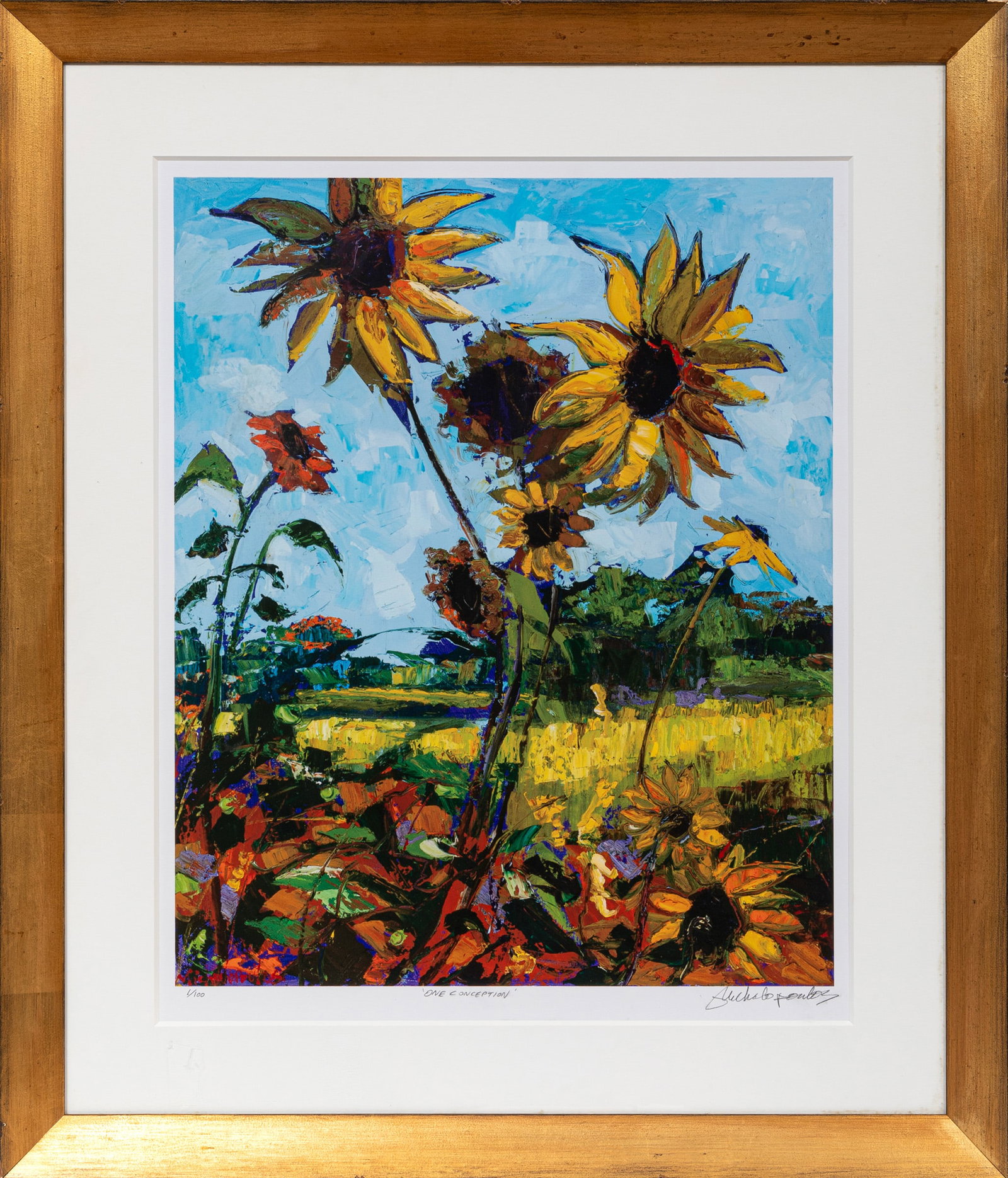 James Michalopoulos, American/Louisiana b. 1951, ?One Conception?, serigraph on paper: James Michalopoulos American/Louisiana, b. 1951 ?One Conception? serigraph on paper pencil-signed, titled and numbered ?1/100? lower margin, framed. 24 x 19 1/2 in. (61 x 49.5 cm.), Frame: 34 3/4 x