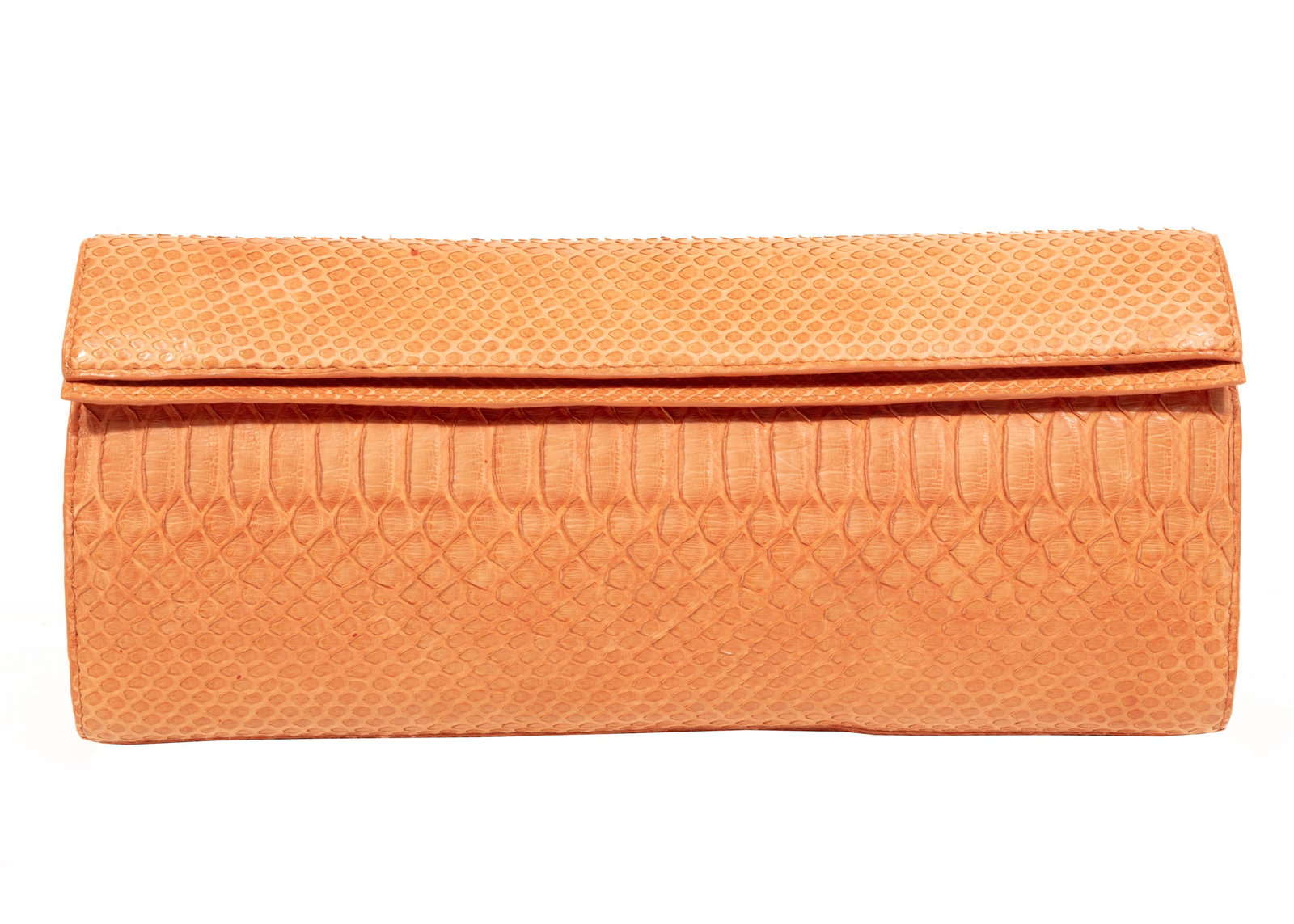 Nancy Gonzalez Python Leather Clutch: Nancy Gonzalez Python Leather Clutch labeled, magnetic flap closure, h. 5 1/2 in., w. 11 in., d. 2 in.