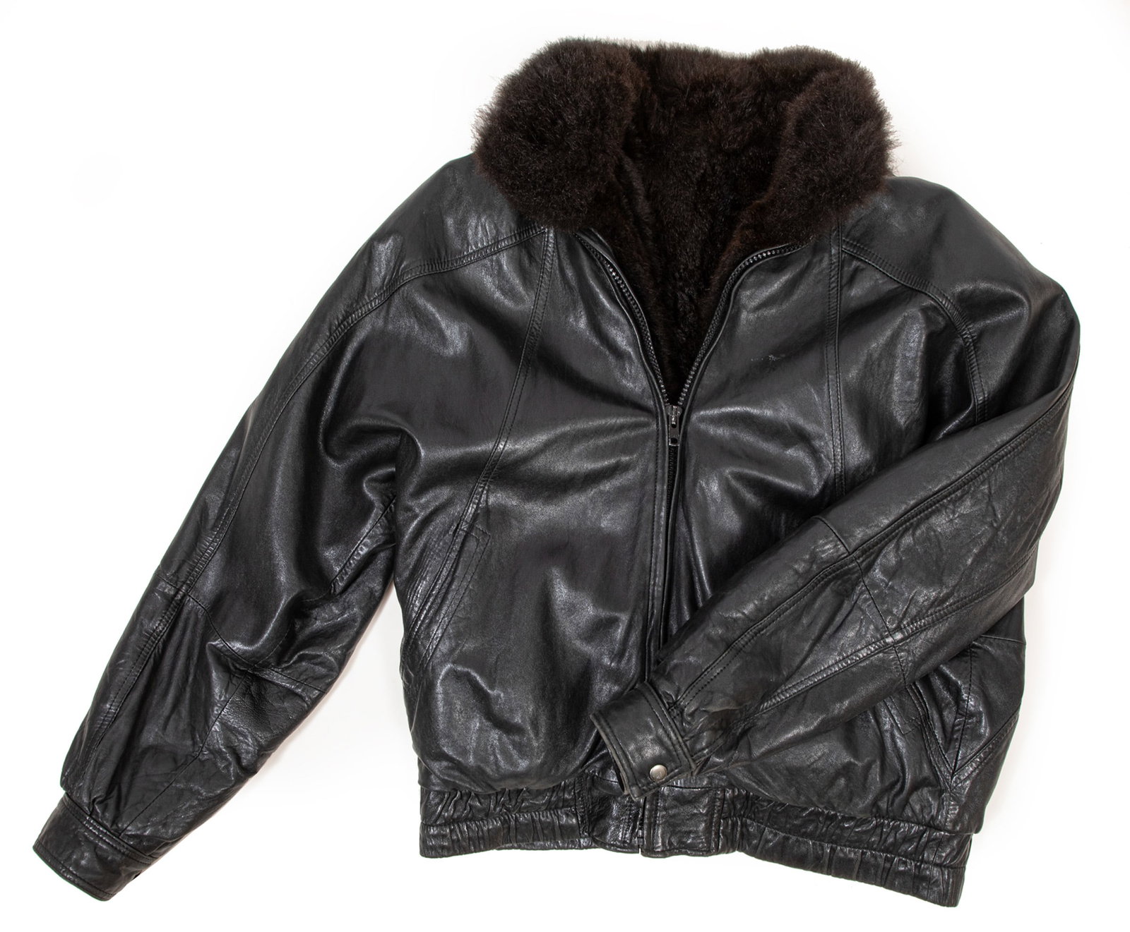 Andrew Marc Leather and Fur Bomber Jacket (1 of 5)