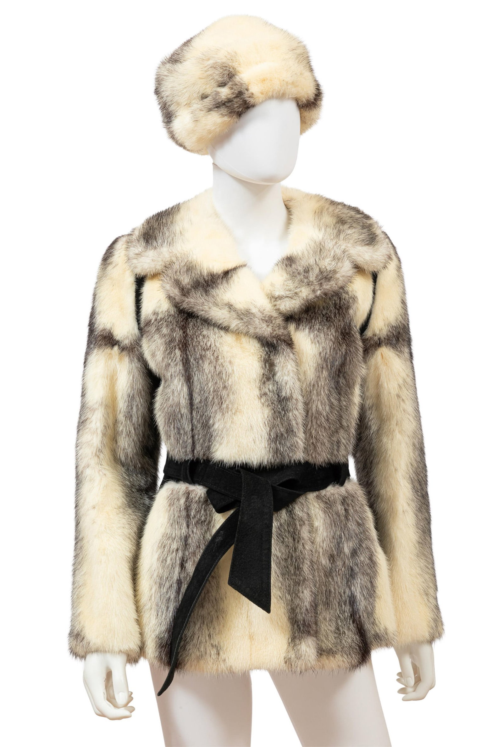Vintage Cross Mink Fur and Black Suede Belted Coat and Matching Hat (1 of 3)