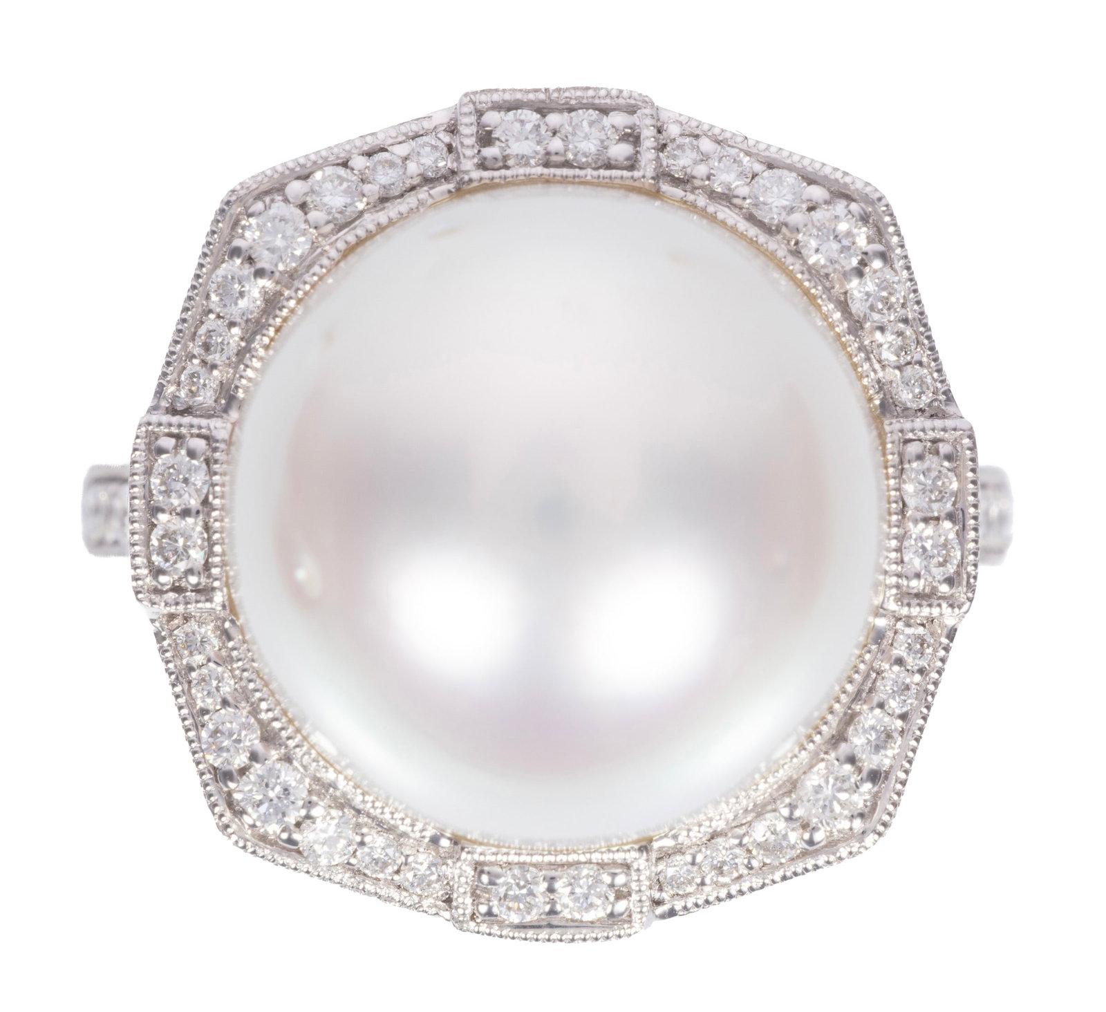 Platinum, South Sea Pearl and Diamond Ring (1 of 3)