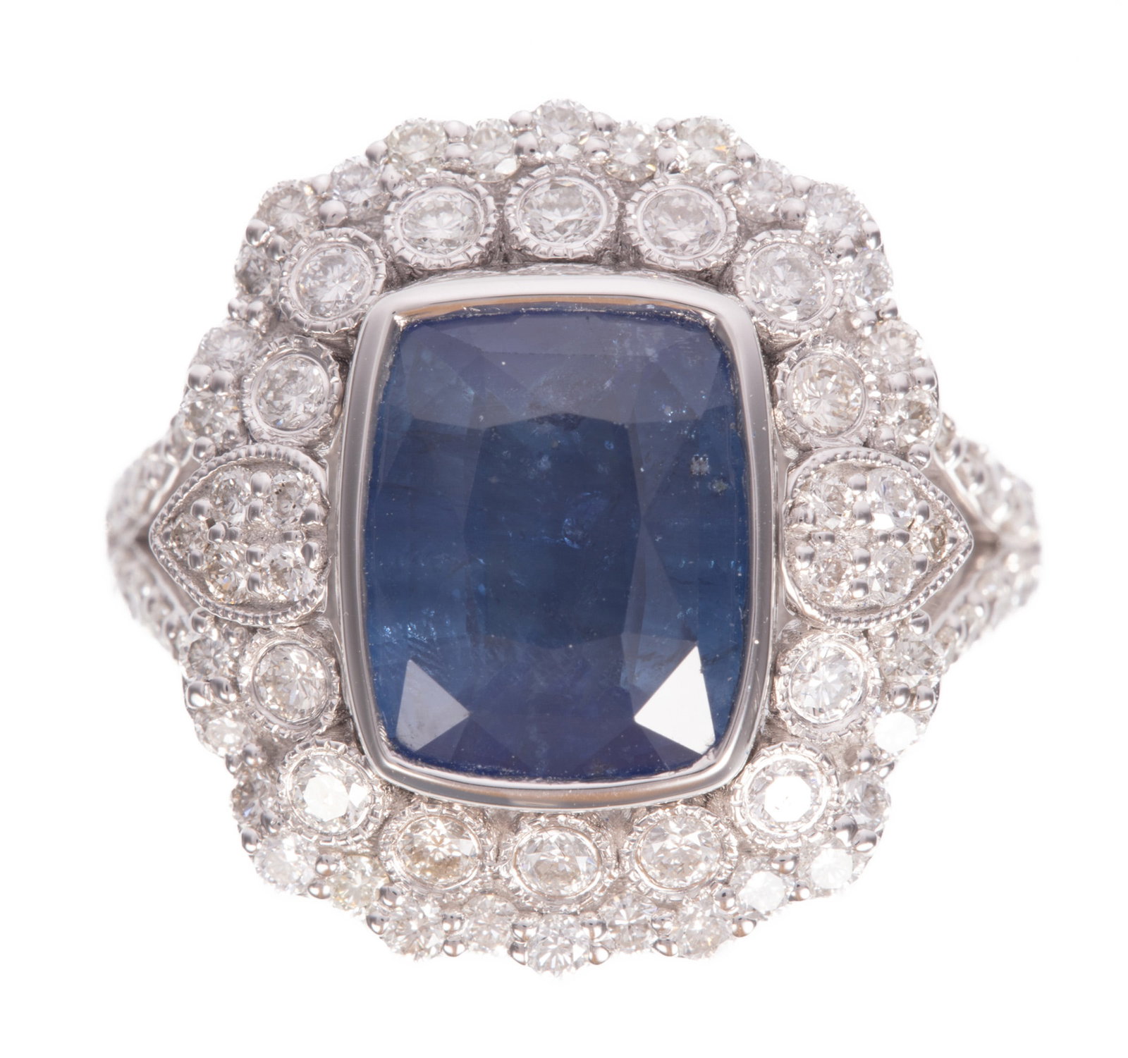 Platinum, Sri Lankan Sapphire and Diamond Ring (1 of 3)