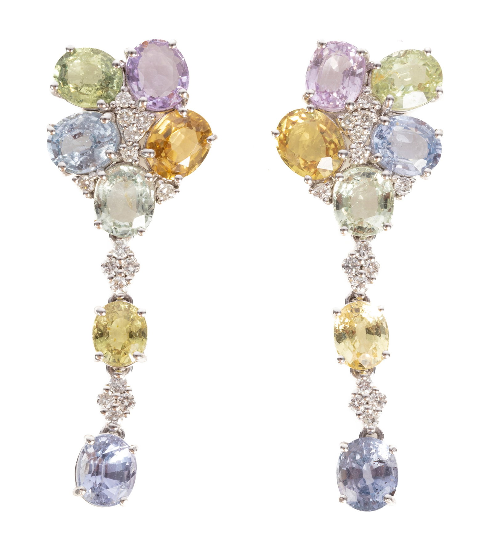 Pair of Platinum, Multicolor Sapphire and Diamond Dangle Earrings (1 of 2)