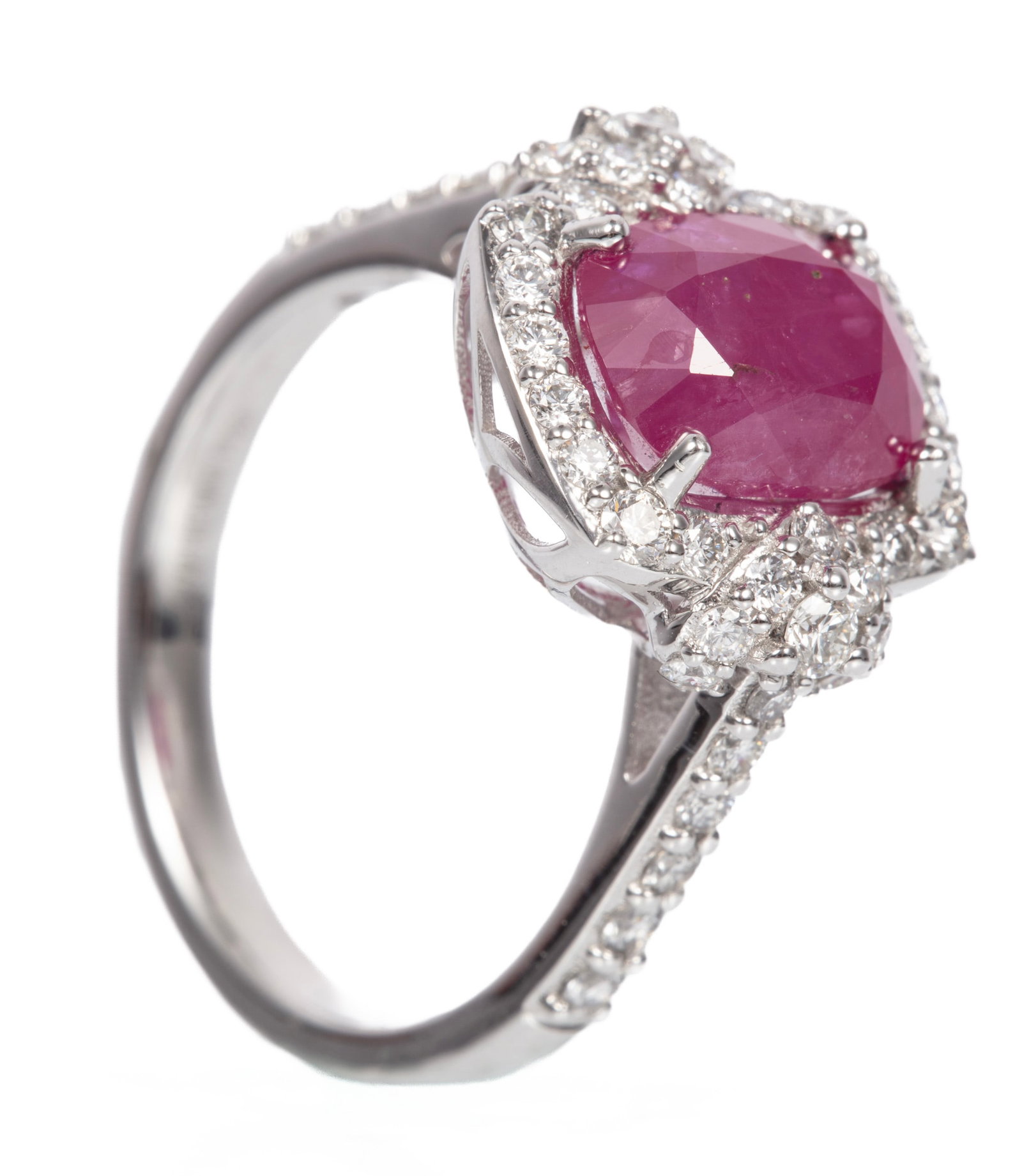 Platinum, Burmese Ruby and Diamond Ring - 2