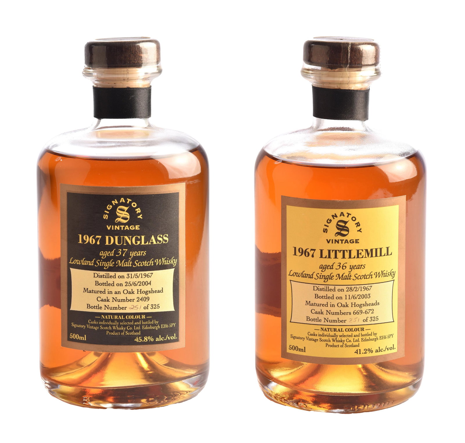 Signatory Vintage Rare Reserve Set Littlemill 1967 & Dunglass 1967 Lowland Single Malt Scotch (1 of 5)