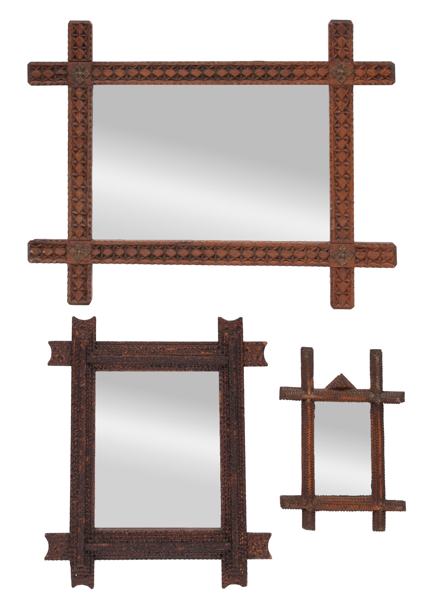 Group of Three Tramp Art Mirrors (1 of 1)