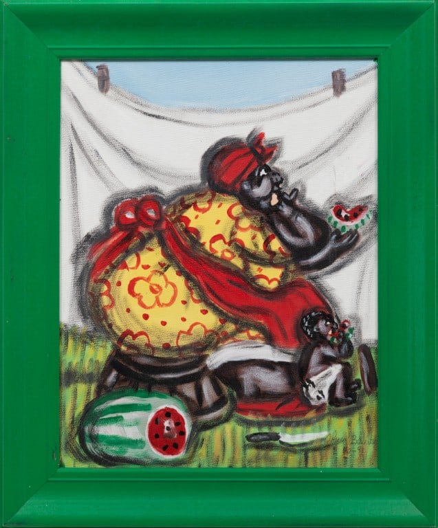 Alvin Batiste, American/Louisiana 1932-2007, "Big Mama", oil on canvas: Alvin Batiste American/Louisiana, 1932-2007 "Big Mama" oil on canvas 1998, signed and dated lower right, inscribed "#1021" on stretcher, framed. 14 x 11 in. (35.6 x 27.9 cm.), Frame: 17 5/8 x 14 5/8 x