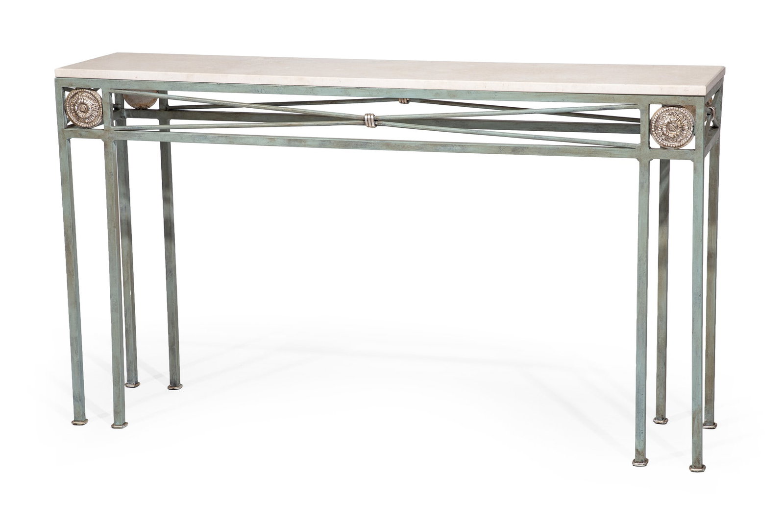 Contemporary Painted Metal and Limestone Console Table: Contemporary Painted Metal and Limestone Console Table , by Kathy Slater Design, New Orleans 31 x 54 x 12 in. (78.7 x 137.2 x 30.5 cm.)