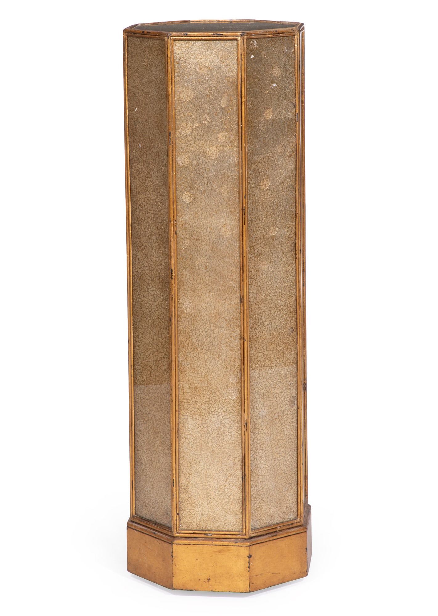"Hollywood Regency" Pedestal: "Hollywood Regency" Pedestal octagonal form, with crackled lacquer behind glass 42 1/2 x 13 x 13 in. (108 x 33 x 33 cm.)