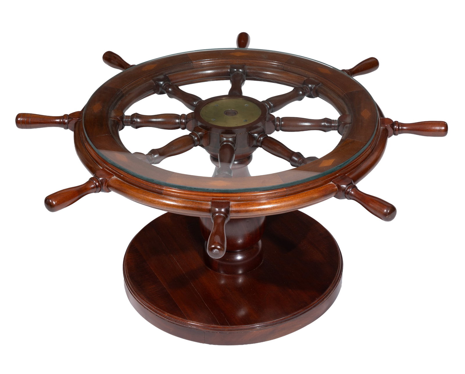 Ship's Wheel Mahogany and Glass Coffee Table (1 of 3)