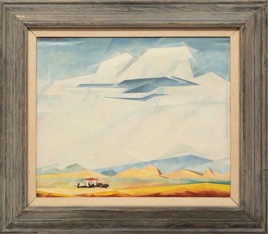 Darwin Musselman, American/California 1916-2001, "Harvesting Wheat", oil on canvas (1 of 4)