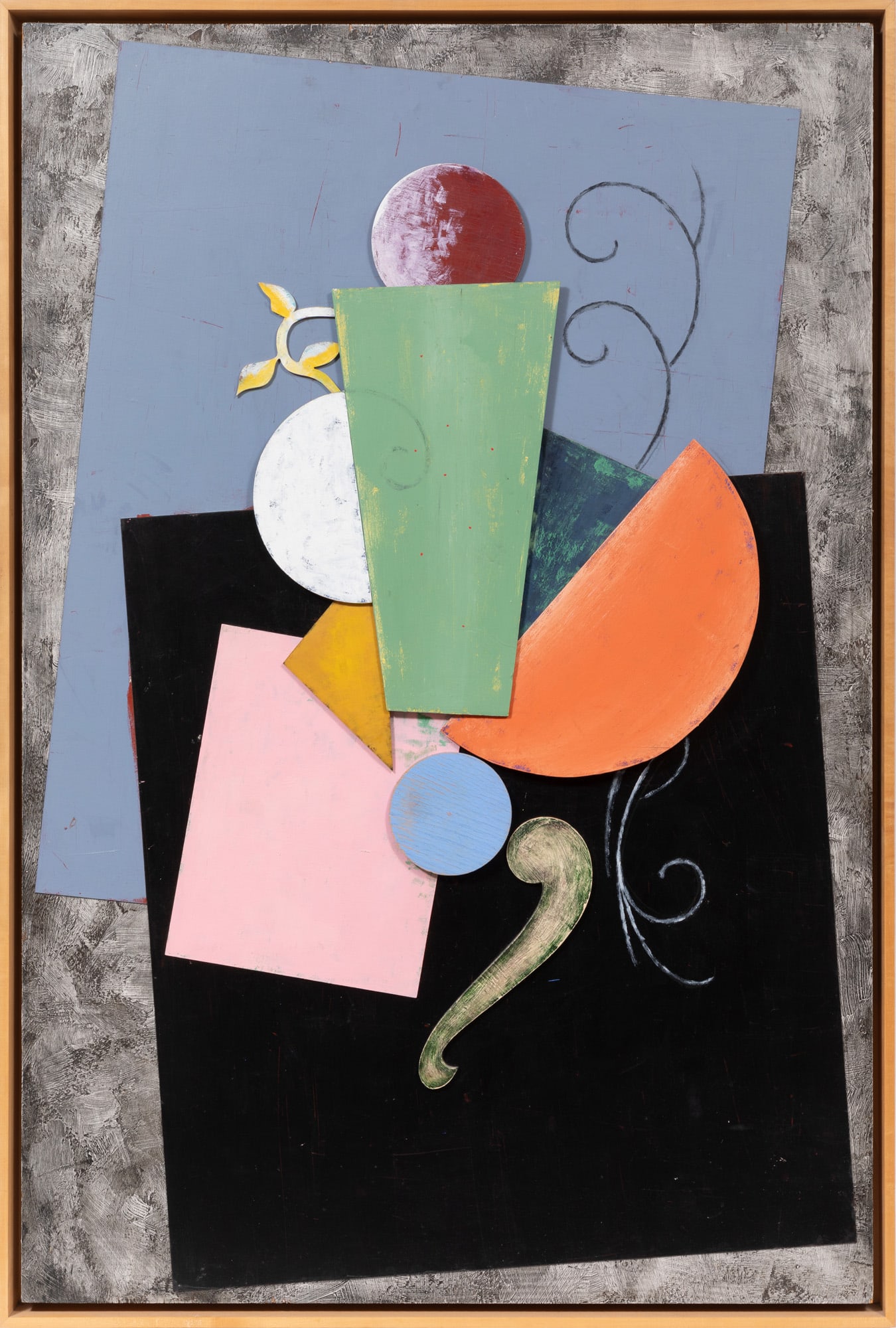 Dan Rizzie, American/New York b. 1951, "Avignon", assemblage collage of painted shapes on panel (1 of 4)