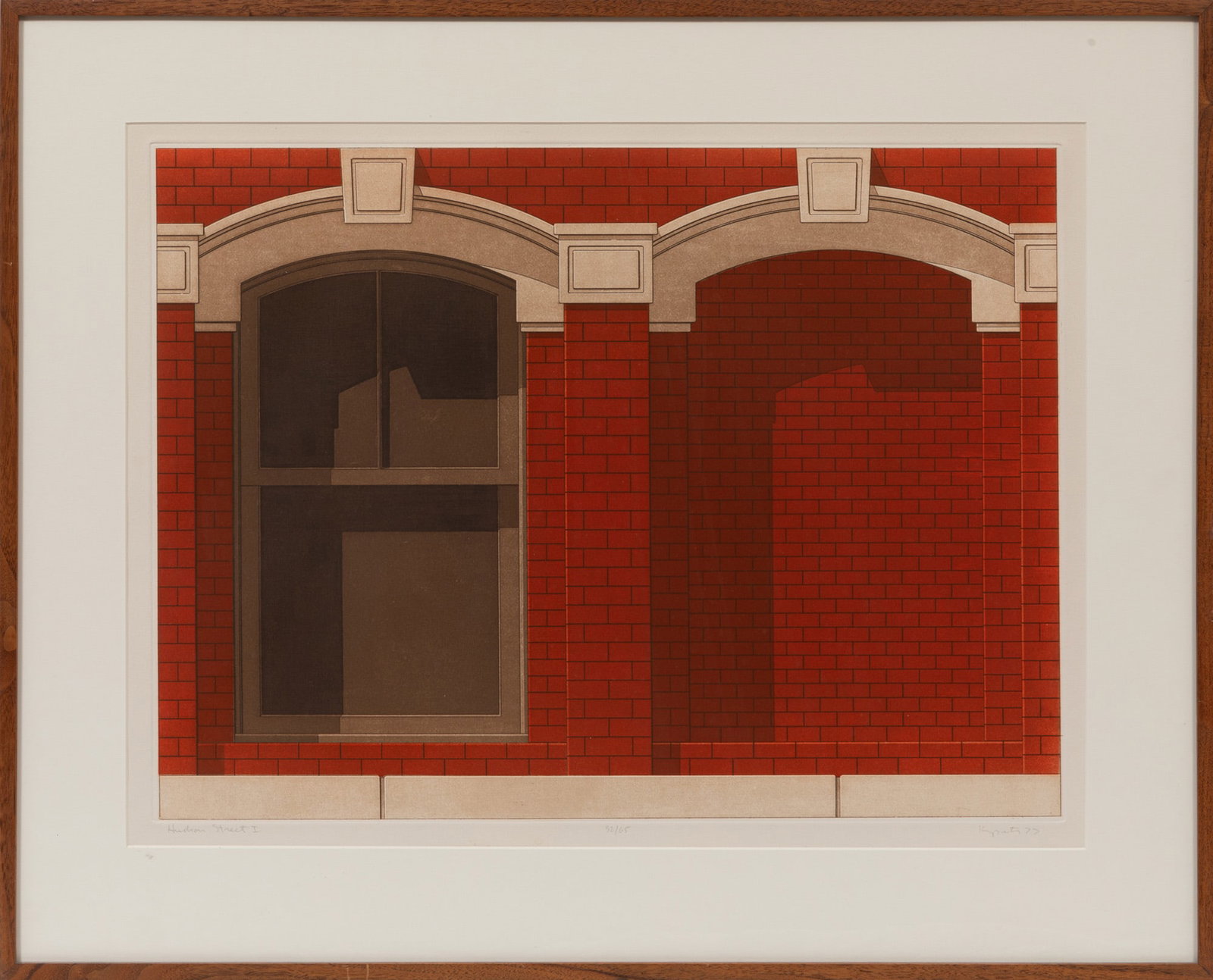 Hugh Kepets, American/New York b. 1946, "Hudson Street", etching and aquatint: Hugh Kepets American/New York, b. 1946 "Hudson Street" etching and aquatint 1977, pencil-signed and dated lower margin, framed. Image: 17 1/2 x 23 5/8 in. (44.5 x 60 cm.), Frame: 25 3/4 x 31 3/4 x 1 i