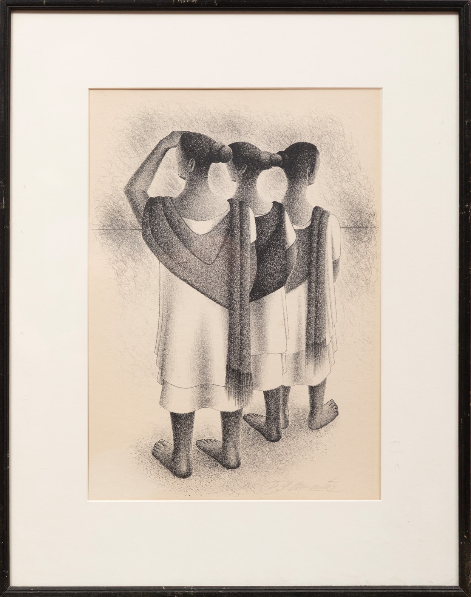 Francisco Dosamantes, Mexican 1911-1986, "Mayan Trio", lithograph: Francisco Dosamantes Mexican, 1911-1986 "Mayan Trio" lithograph 1950, pencil-signed lower right, printed by George C. Miller & Son, New York, published by Associated American Artists, New York, "Assoc