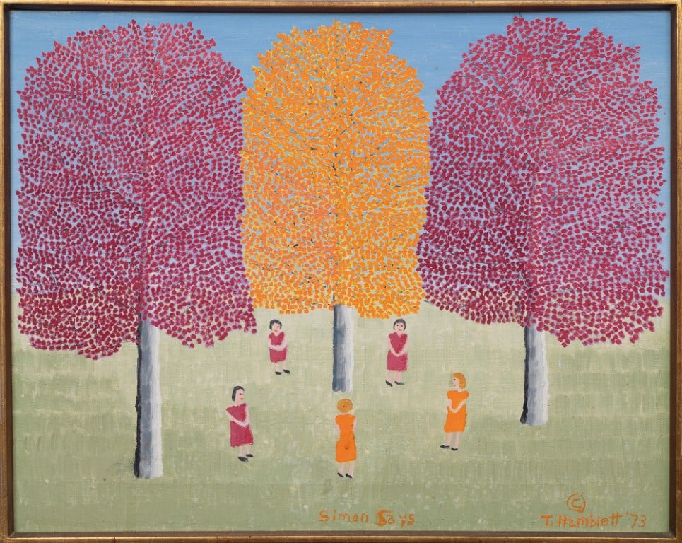 Theora Hamblett, American/Mississippi 1895-1977, "Simon Says", oil on canvas (1 of 4)