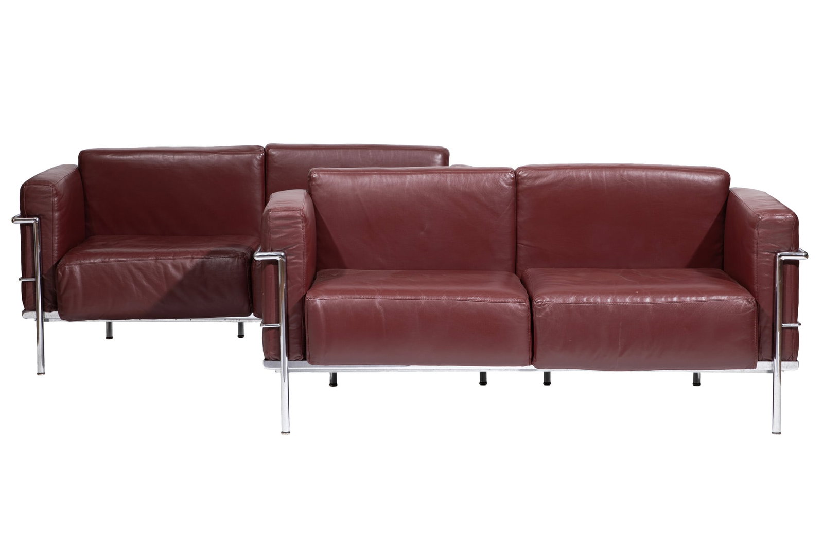 Pair of Le Corbusier-Style Leather and Chrome LC3 Sofas (1 of 4)