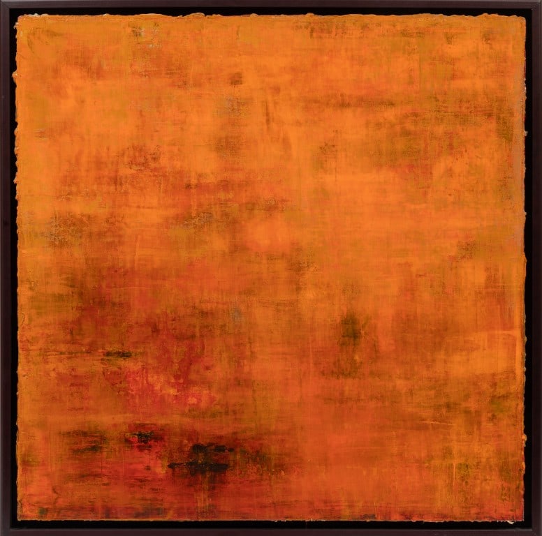 James Beaman, American/Louisiana 20th c., "Untitled: Orange", acrylic on canvas stretched on panel: James Beaman American/Louisiana, 20th c. "Untitled: Orange" acrylic on canvas stretched on panel 2004, twice signed and dated on reverse of panel, framed. 36 x 36 in. (91.4 x 91.4 cm.), Frame: 38 1/2 