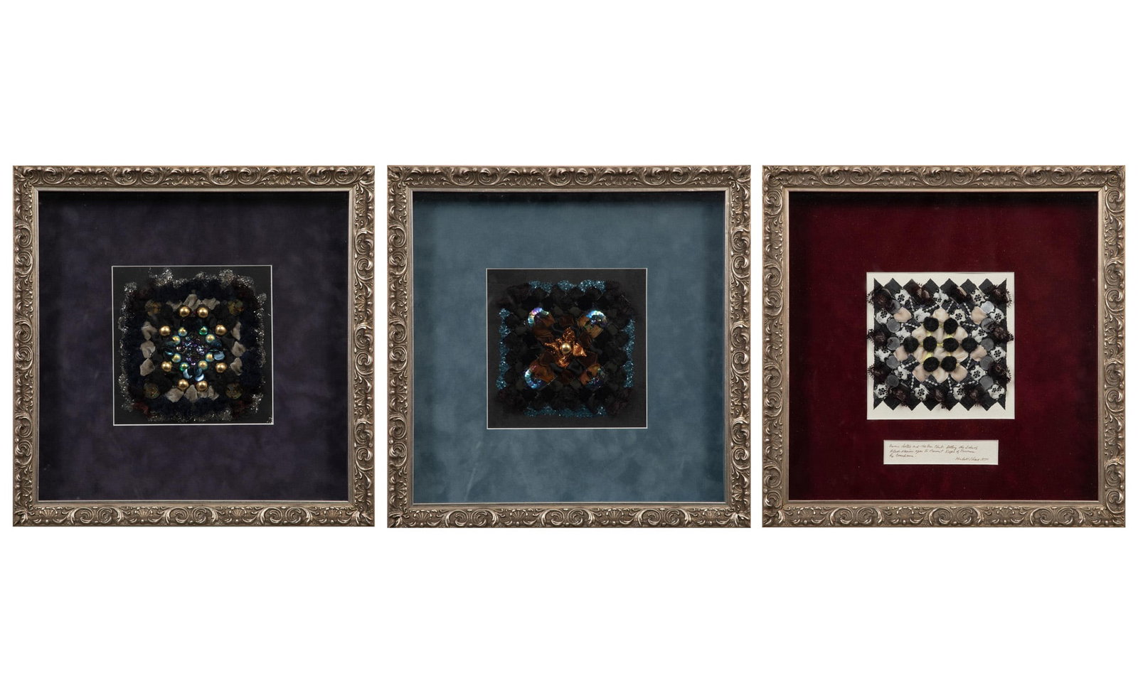 Kendall Shaw, American/Louisiana 1924-2019, "Emma Lottie & The Era Club", "Ponchatoula" and: Kendall Shaw American/Louisiana, 1924-2019 "Emma Lottie & The Era Club", "Ponchatoula" and "Untitled" 3 ribbons, lace, fabric and mixed medias on paper 1979/1981, one signed, titled, dated and inscrib