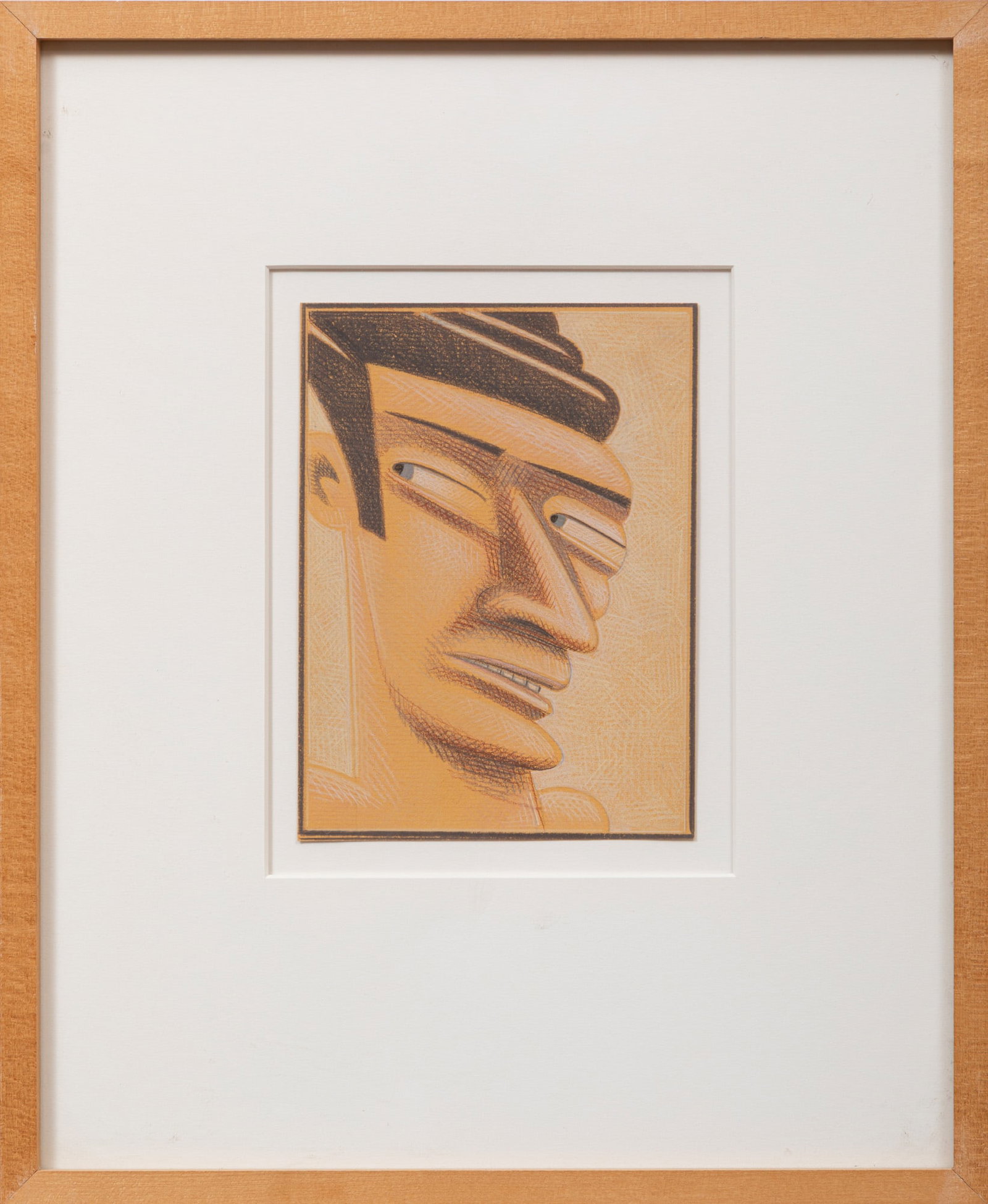 Robert Gordy, American/Louisiana 1933-1986, "Untitled (Male Head)", Prismacolor color pencil on: Robert Gordy American/Louisiana, 1933-1986 "Untitled (Male Head)" Prismacolor color pencil on paper unsigned, "Arthur Roger Gallery, New Orleans, LA" label with artist and title on backing paper, fram