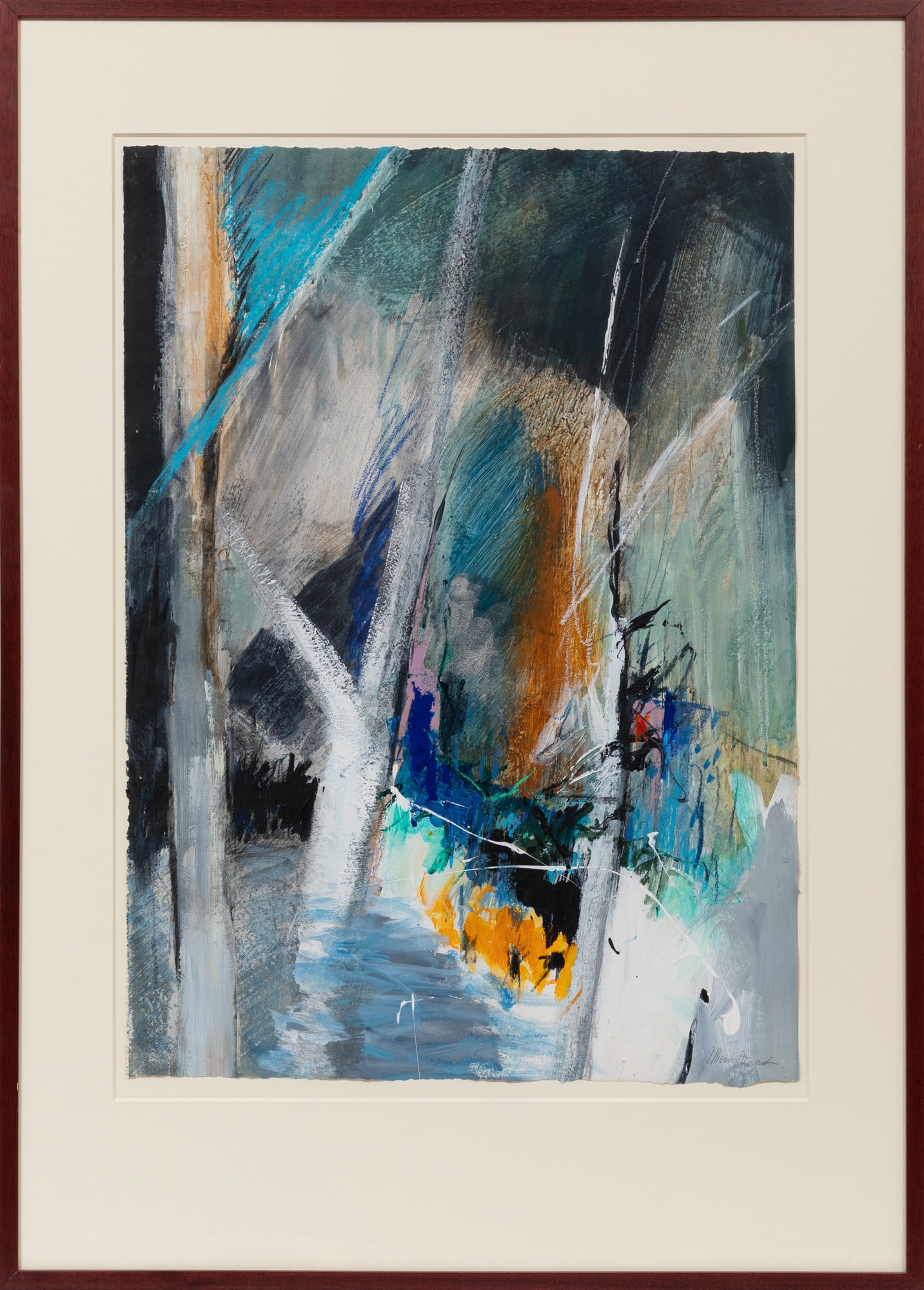 Allison Stewart, American/Louisiana b. 1941, "Untitled Abstract", acrylic on paper: Allison Stewart American/Louisiana, b. 1941 "Untitled Abstract" acrylic on paper signed lower right, framed. 34 1/4 x 24 3/4 in. (87 x 62.9 cm.), Frame: 47 1/2 x 34 x 1 1/4 in. (120.7 x 86.4 x 3.2 cm.