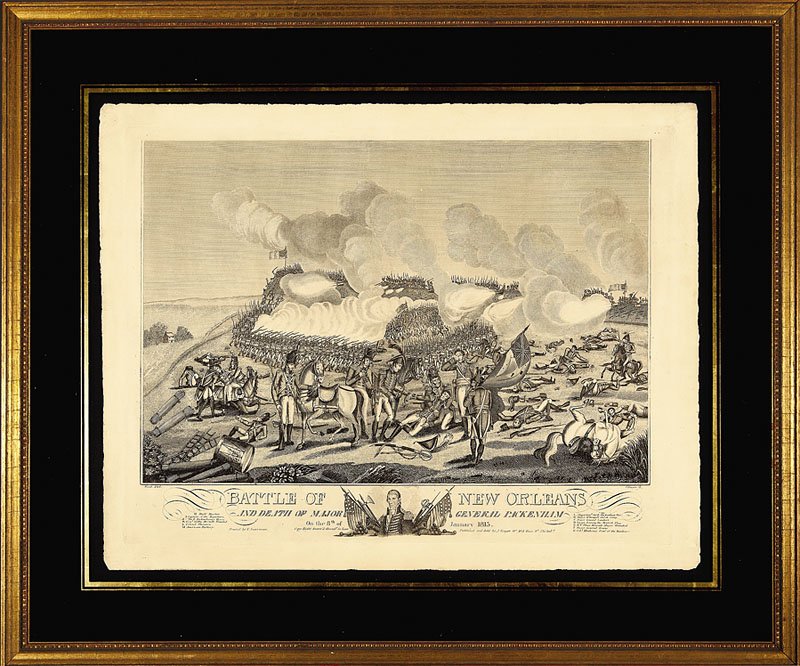 After William Edward West, Copper Engraving: After William Edward West, "Battle of New Orleans and Death of General Packenham on the 8th of January, 1815", Philadelphia: J Yeager, 1816, copper engraving by J. Yaeger, printed by Y. Saurman, plate