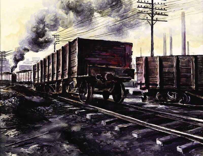 Reginald Marsh (American, 1898-1954): Reginald Marsh (American, 1898-1954), "Train Yard", 1929, watercolor on paper, signed and dated lower right, 11 1/2 in. x 13 1/2 in., framed; accompanied by a letter of authenticity from Dr. Norman Sa