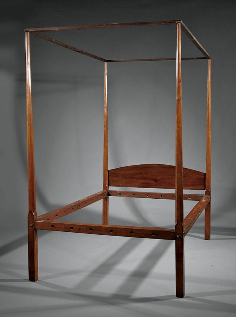 An American Federal Maple Pencil Post Tester Bed: An American Federal Carved Maple Pencil Post Tester Bed, late 18th c., New England, tapered chamfered posts, arched headboard, straight rails, blocked legs., height 84 7/8 in., interior length 71 in.,