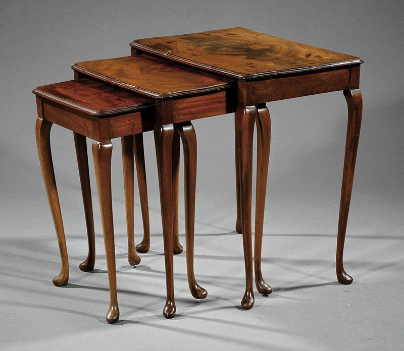 A Georgian-Style Mahogany Nest of Tables: A Georgian-Style Mahogany Nest of Tables, molded top, plain skirt, cabriole legs, pad feet, height 20 3/4 in., width 20 in., depth 13 in