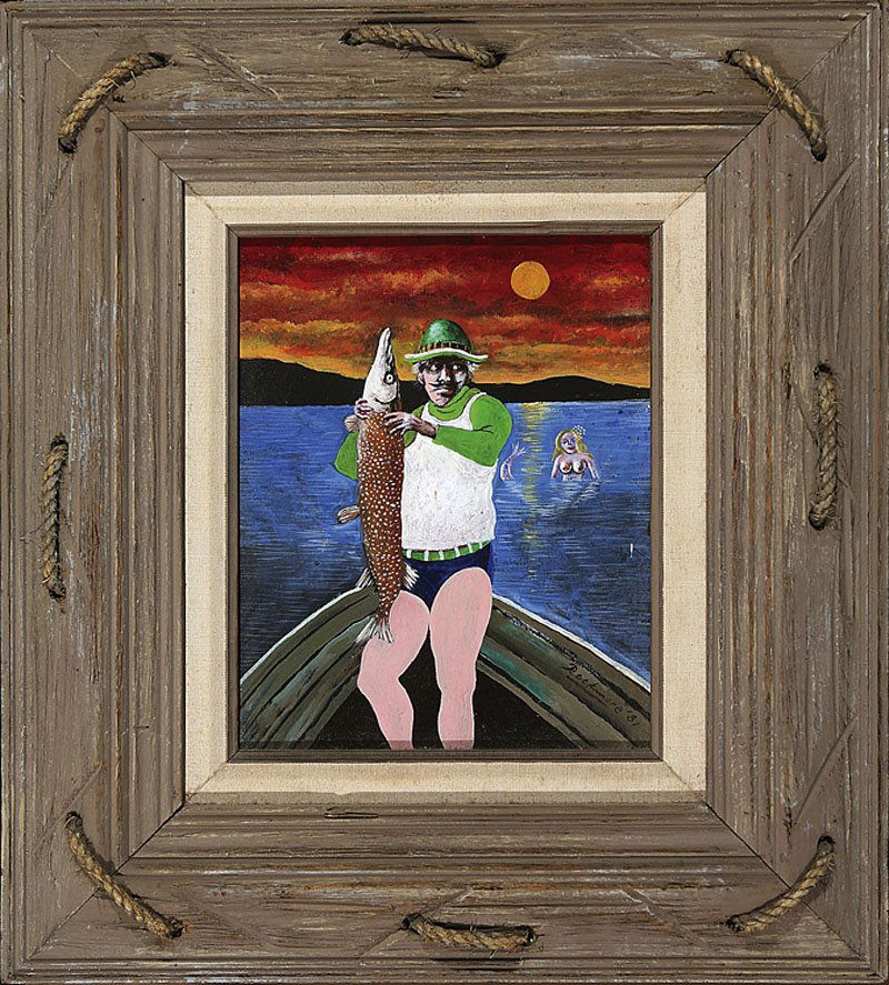 Noel Rockmore (American/New Orleans, 1925-1995): Noel Rockmore (American/New Orleans, 1925-1995), "The Mermaid", 1981, oil on board, signed and dated lower right, 10 in. x 8 in., period frame