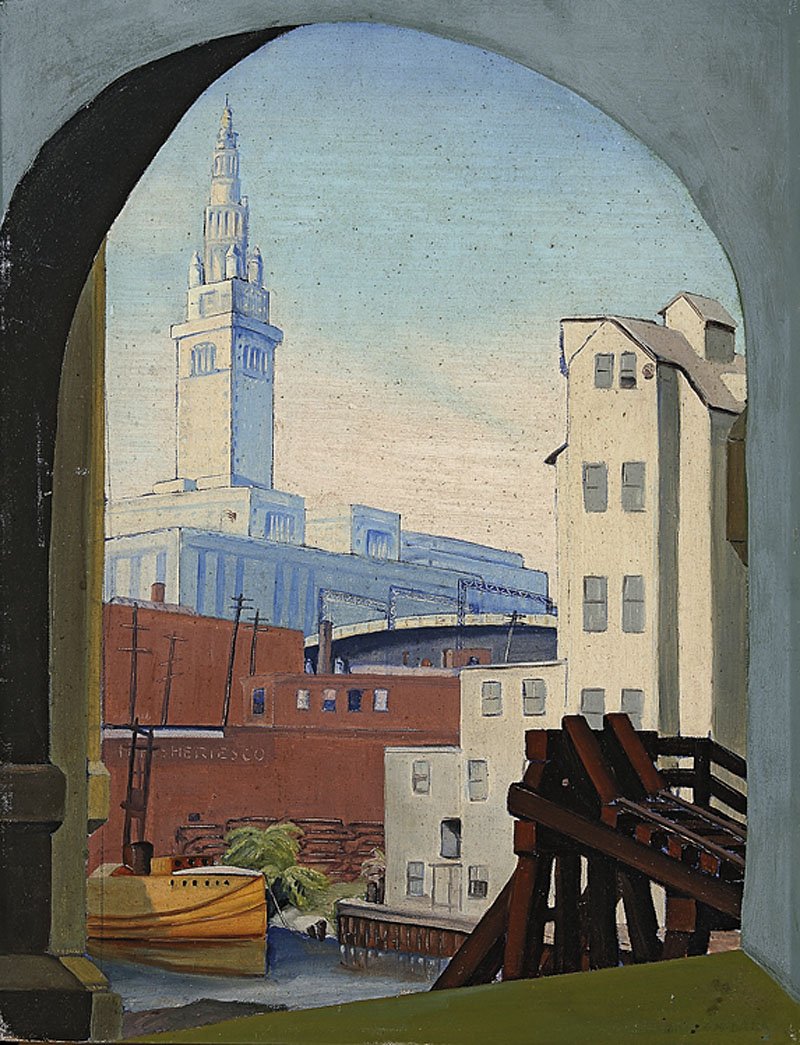 Grace Luse (American/Ohio, 20th c.): Grace Luse (American/Ohio, 20th c.), "Terminal Tower, Cleveland, Ohio", oil on canvas board, signed lower right and en verso, 18 in. x 14 in., unframed Note: Grace Luse, a WPA sculptor from Cleveland,