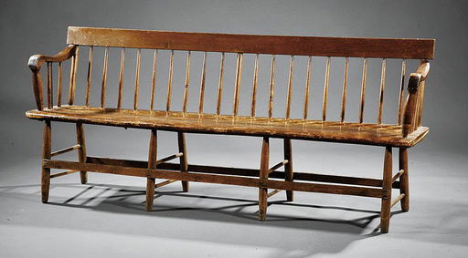 An Antique American Mixed Woods Windsor Bench Jul 14 2013