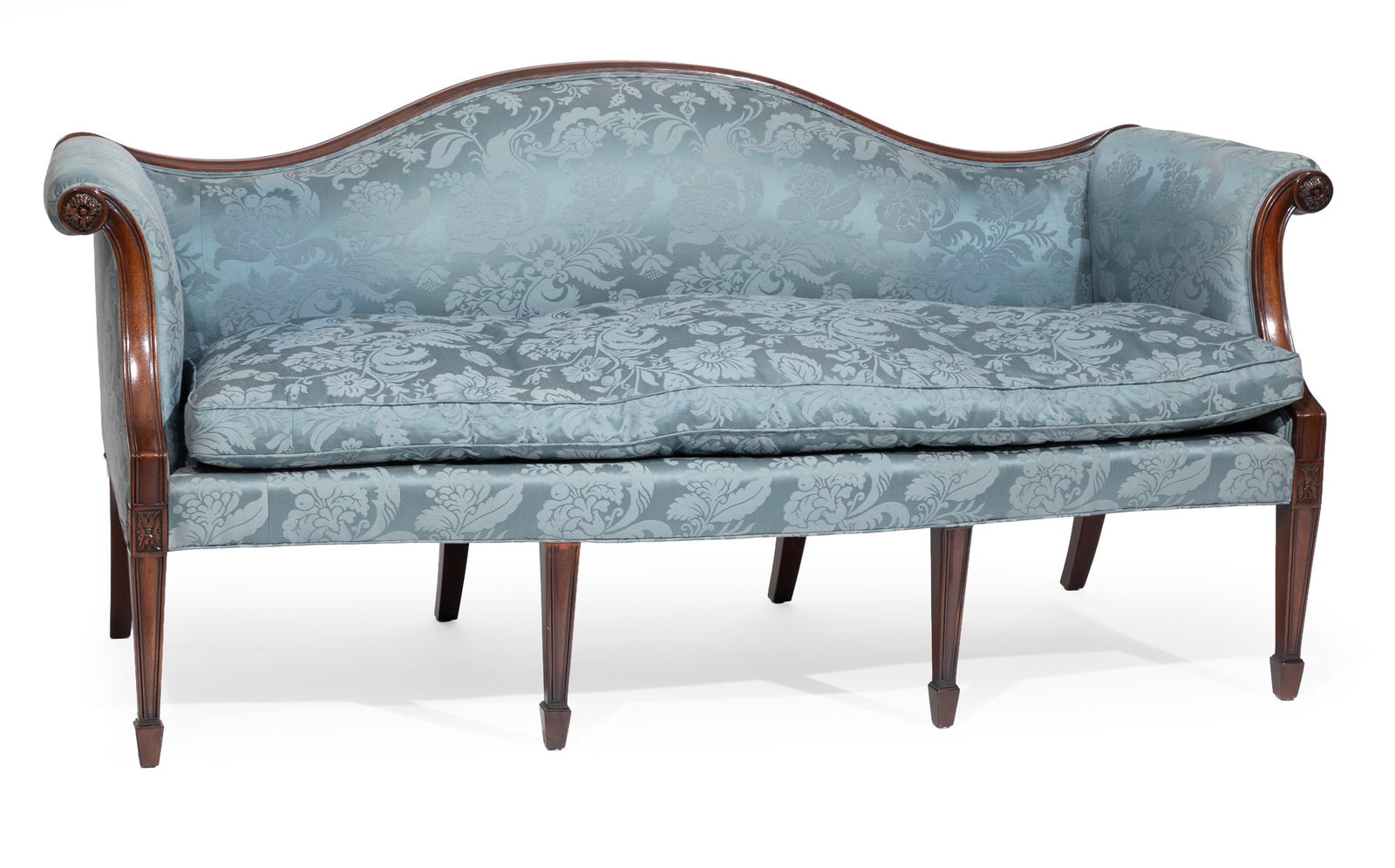 Georgian-Style Carved Mahogany Camelback Sofa (1 of 3)