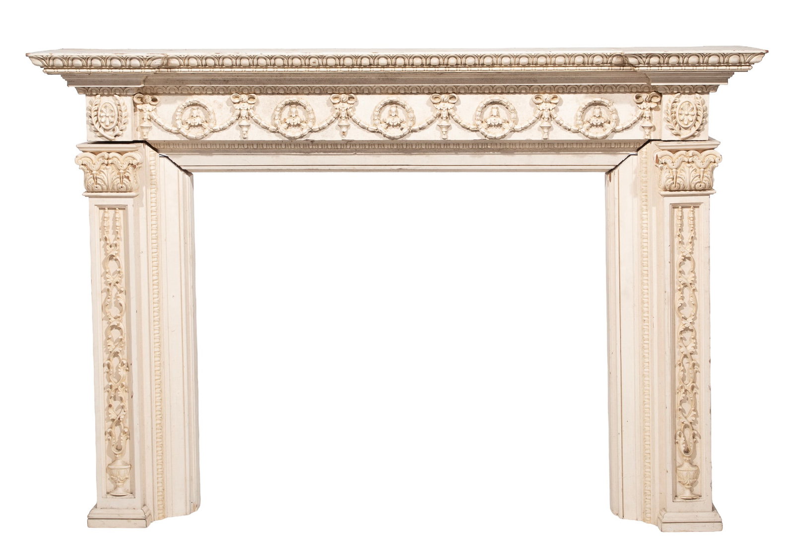 Antique Adam-Style Carved and Painted Mantel (1 of 3)
