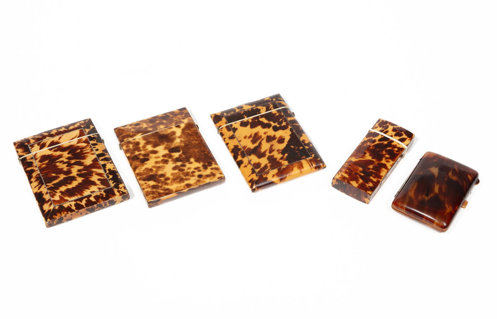 Five Antique English Card Holders and Boxes: Five Antique English Card Holders and Boxes 19th c., three card holders, and a possible match and cigarette holder, largest 4 1/4 in. x 3 1/8 in.